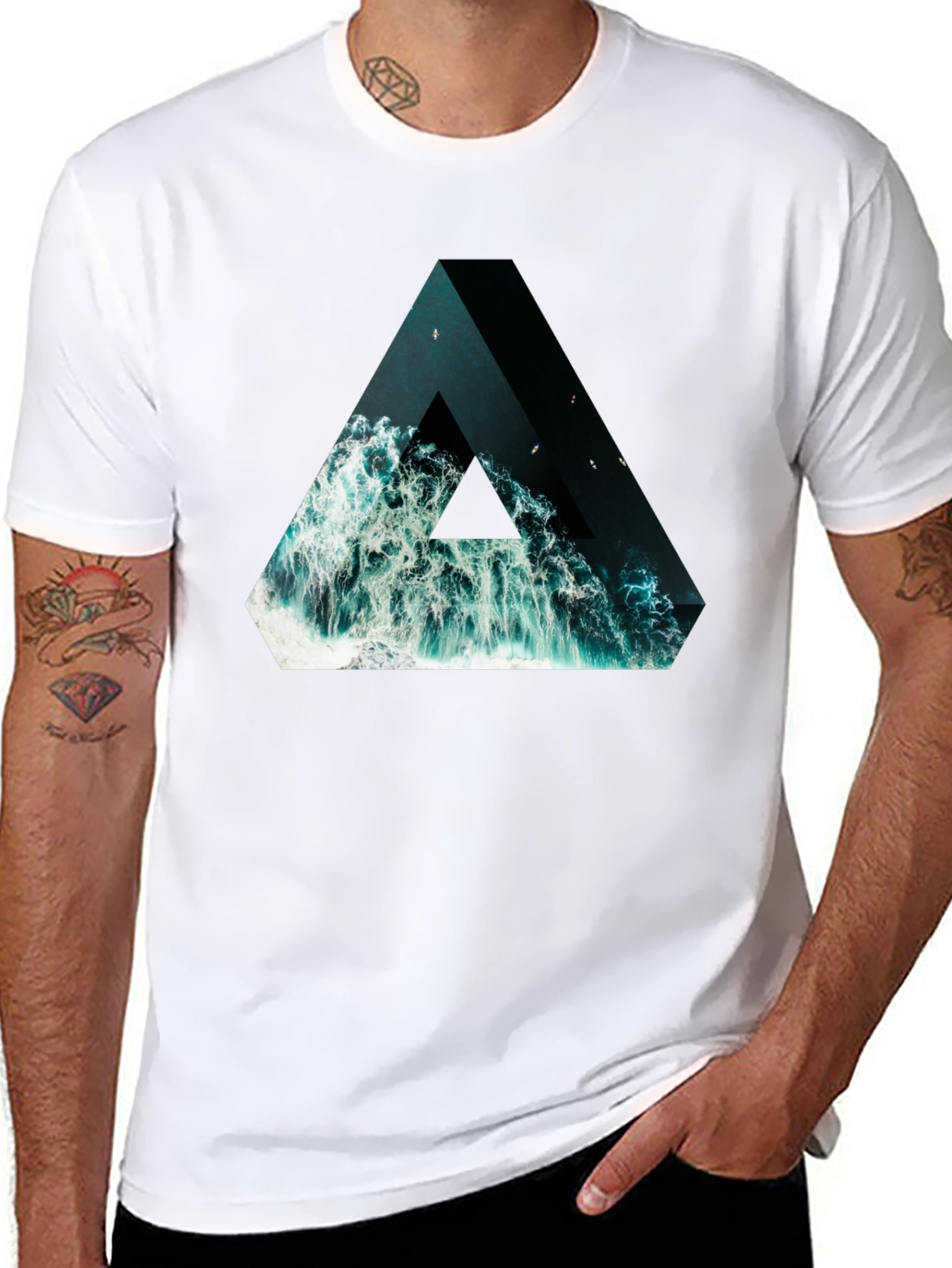 Black Ocean Triangle Graphic Tee - Unique Design! view 8