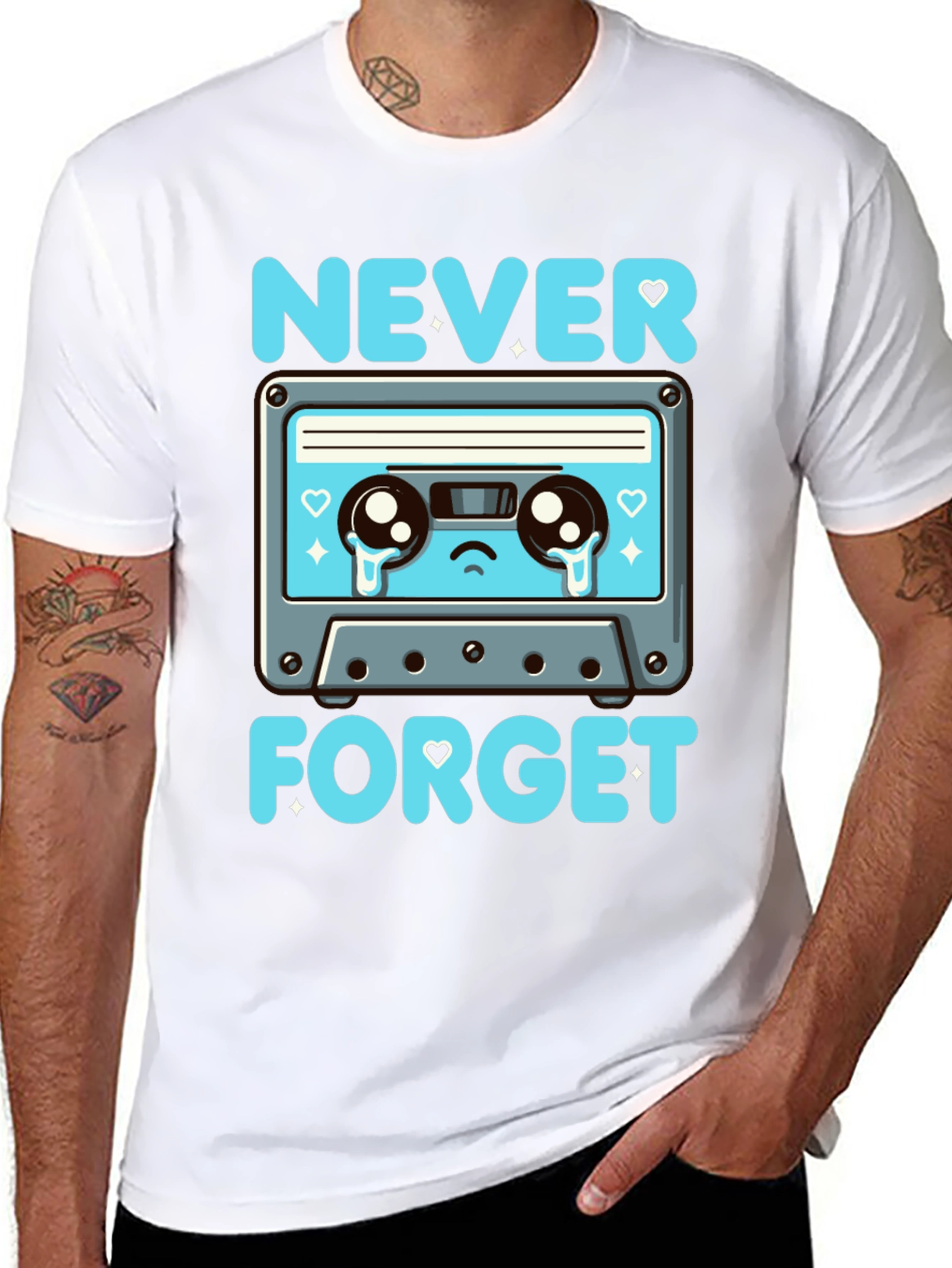 Black Retro Cassette Tape Never Forget T-Shirt view 8