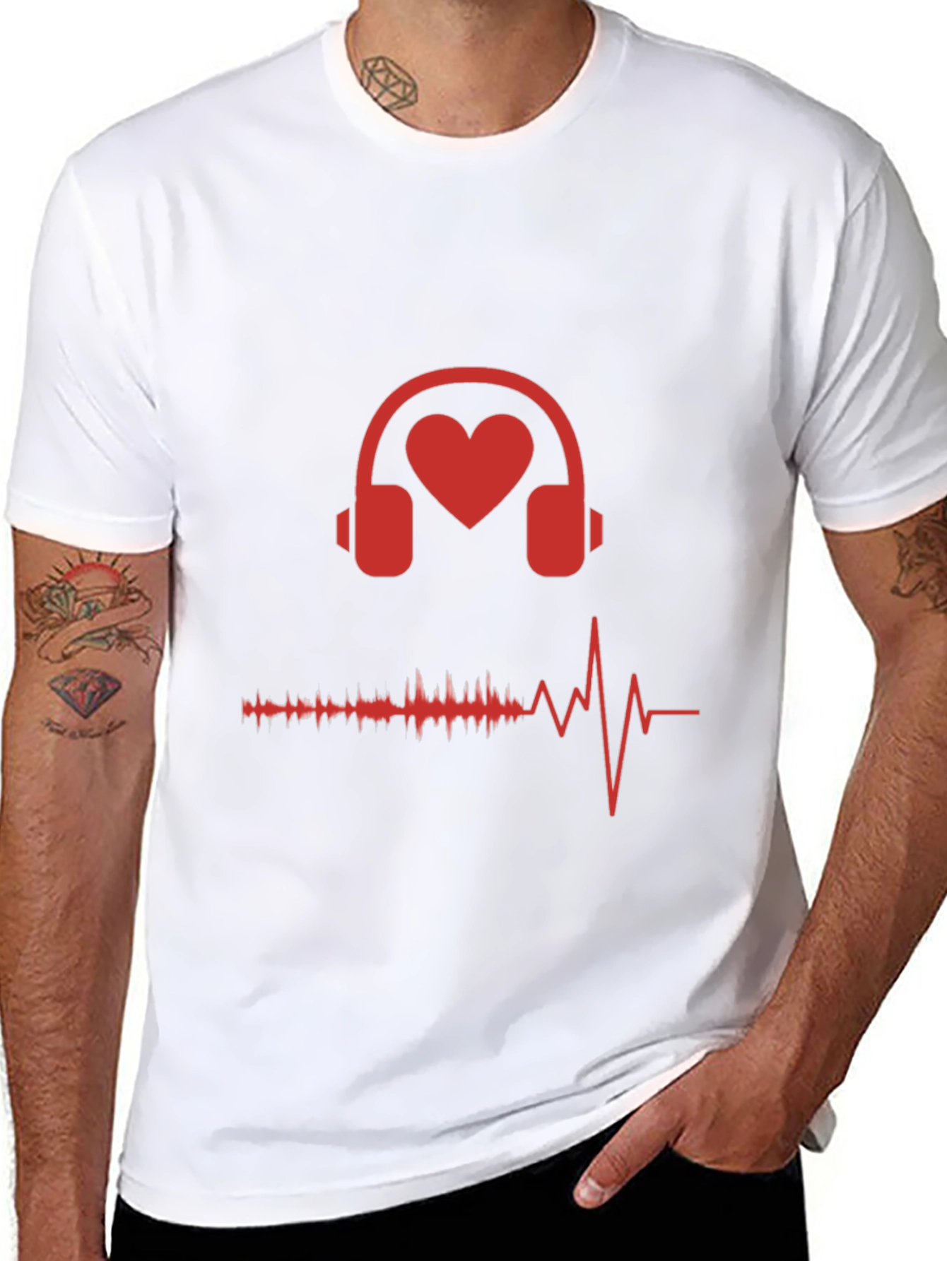 Black Heart Headphones Graphic Tee - Music Lover Shirt view 8