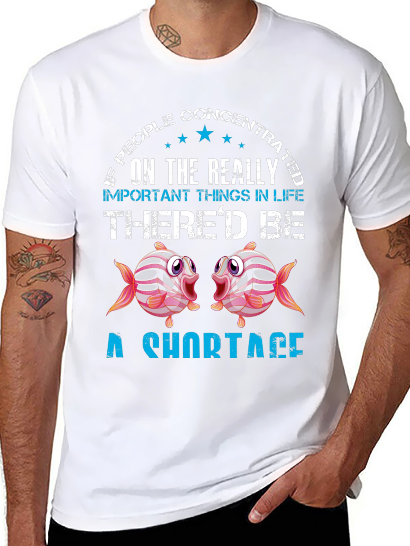 Black Funny Fish Shortage Graphic T-Shirt view 8