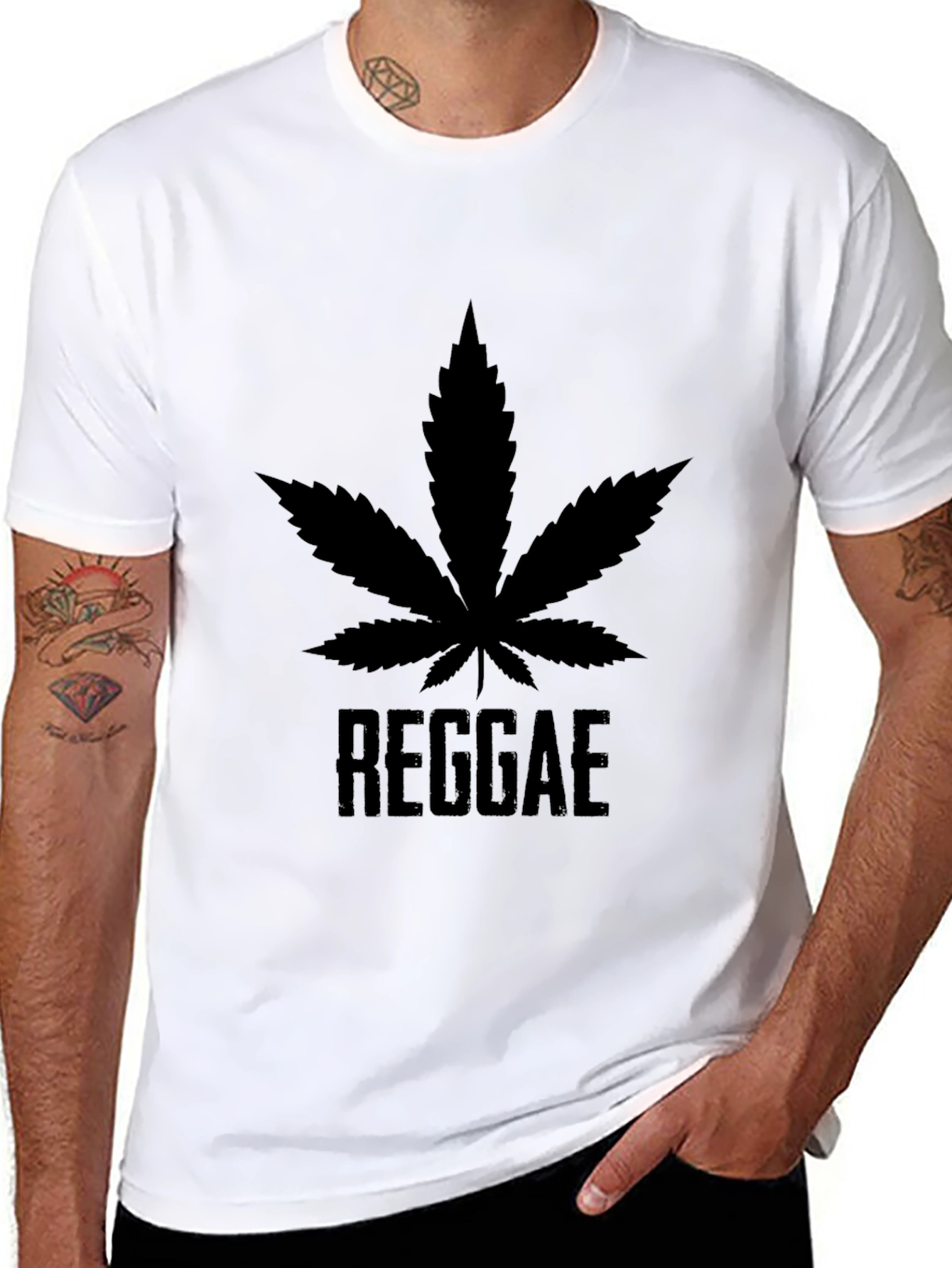 Black Reggae Leaf T-Shirt - Black Cotton Graphic Tee view 8