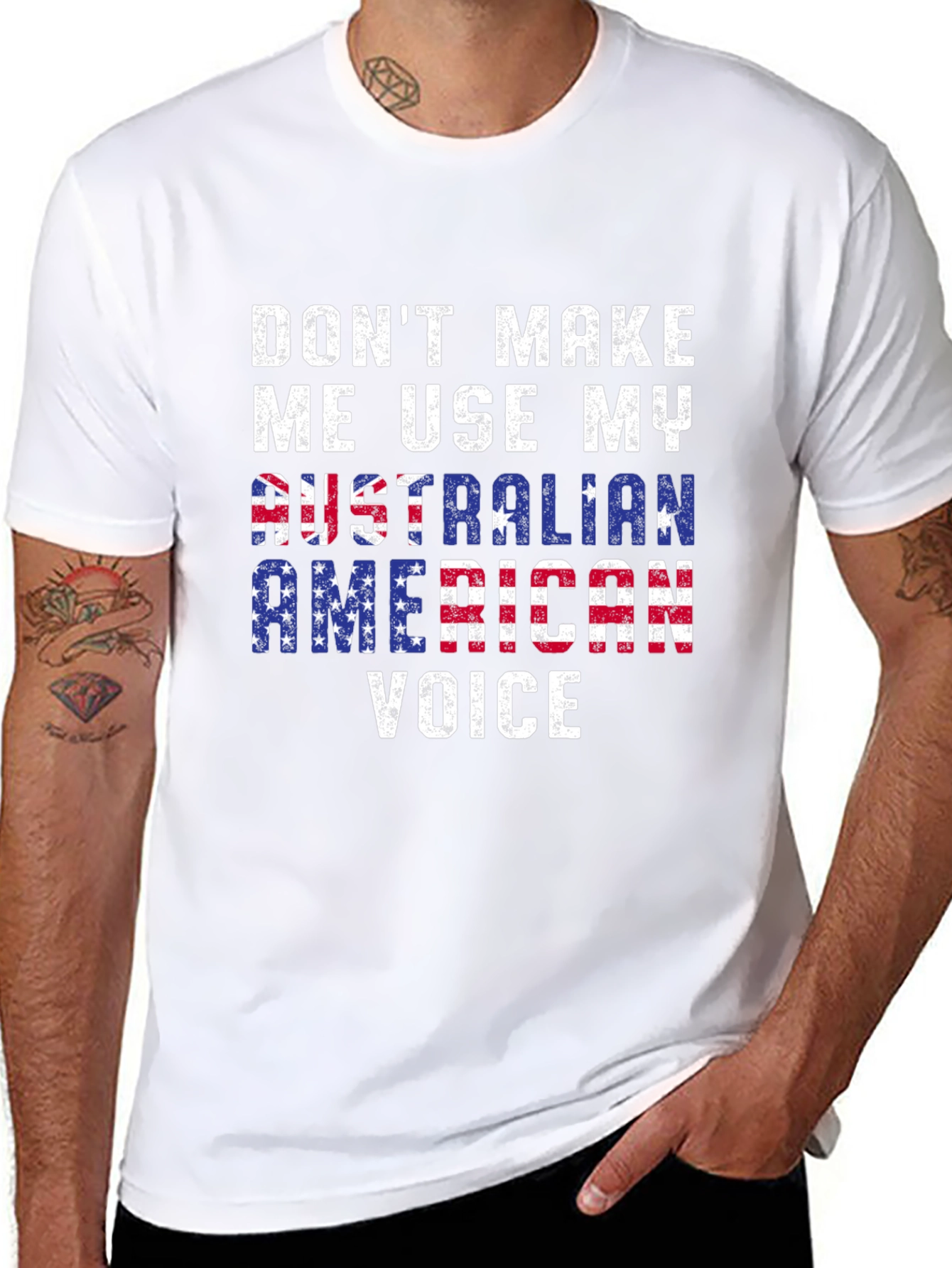 Black Funny Australian American Voice T-Shirt view 8