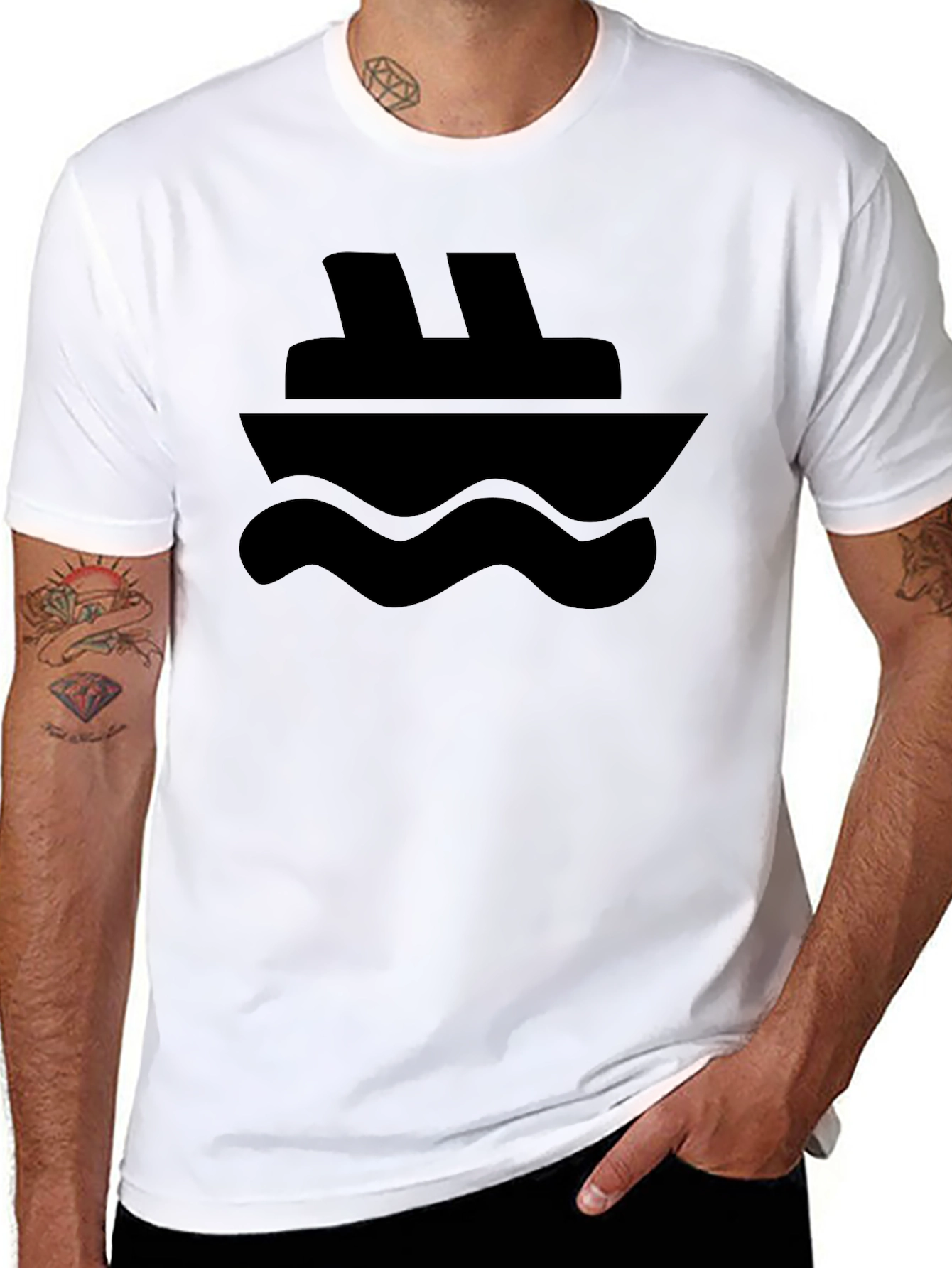 Black Nautical Cruise Ship Graphic Tee - Black Cotton T-Shirt view 8