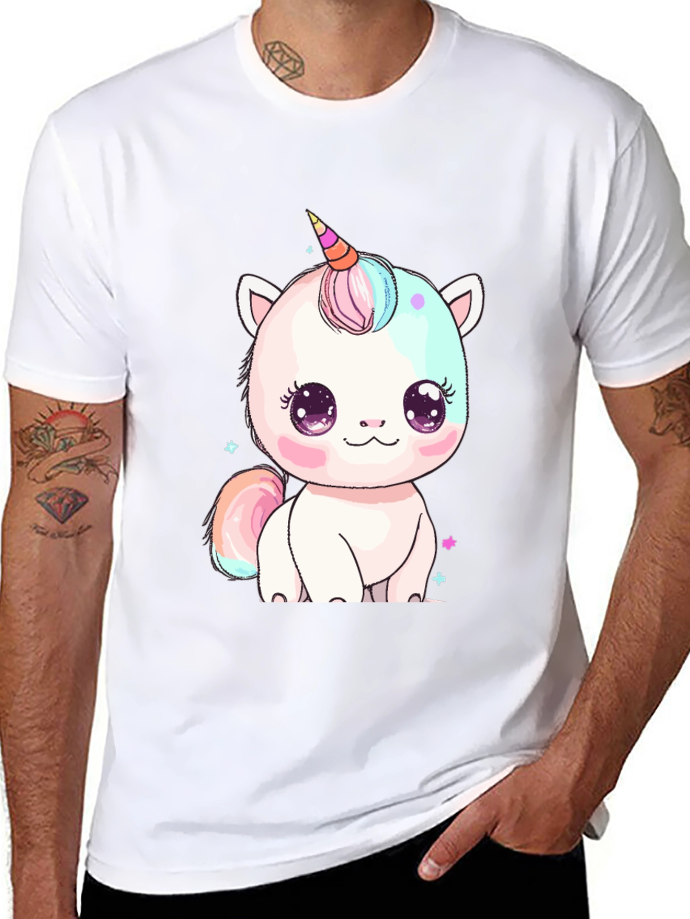 Black Cute Kawaii Unicorn Graphic Tee - Black view 8