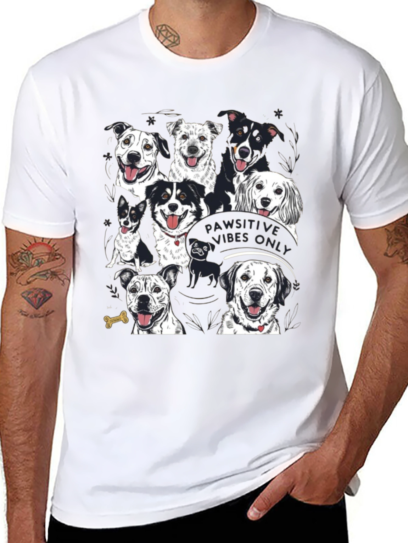 Black Pawsitive Vibes Only Dog Graphic T-Shirt view 8