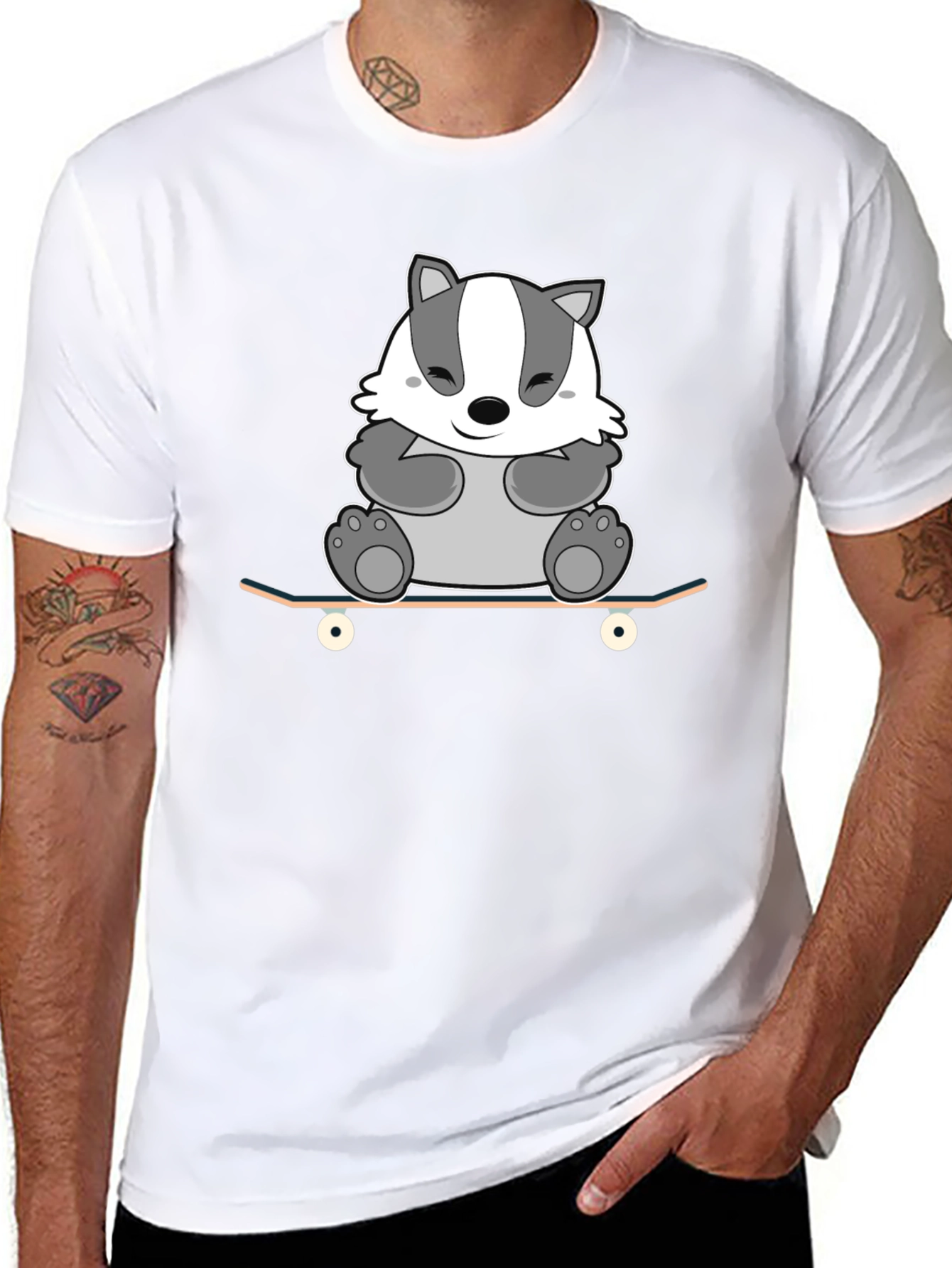 Black Badger Skateboarder Tee - Cool Cartoon Graphic Shirt view 8