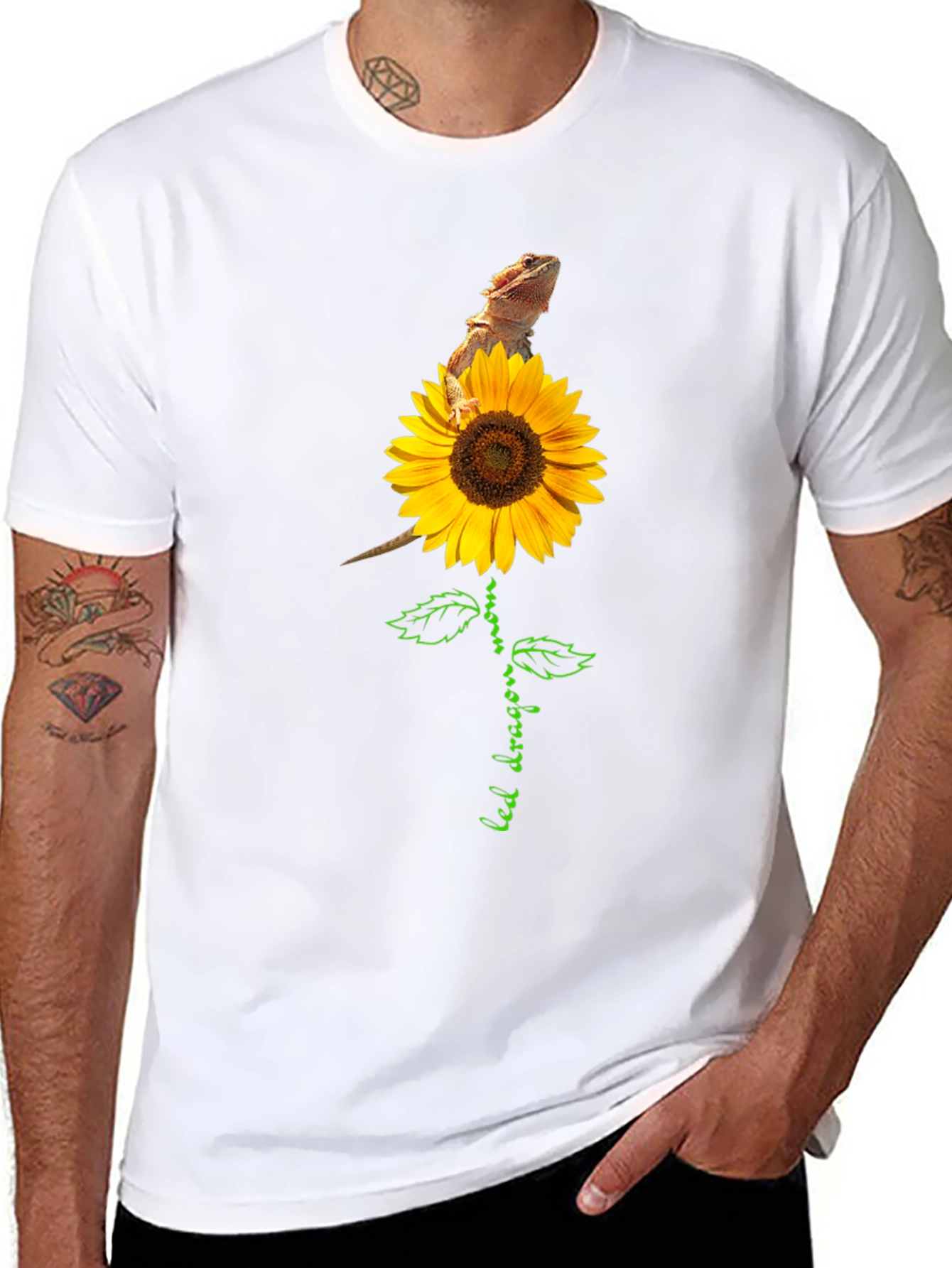 Black Bearded Dragon Sunflower Graphic Tee view 8