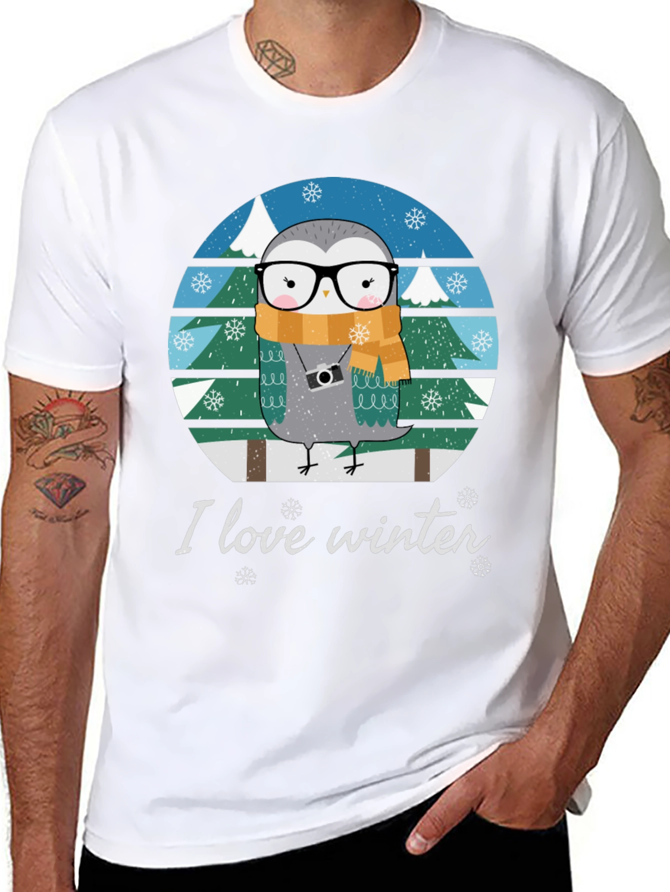 Black I Love Winter Owl T-Shirt view 8