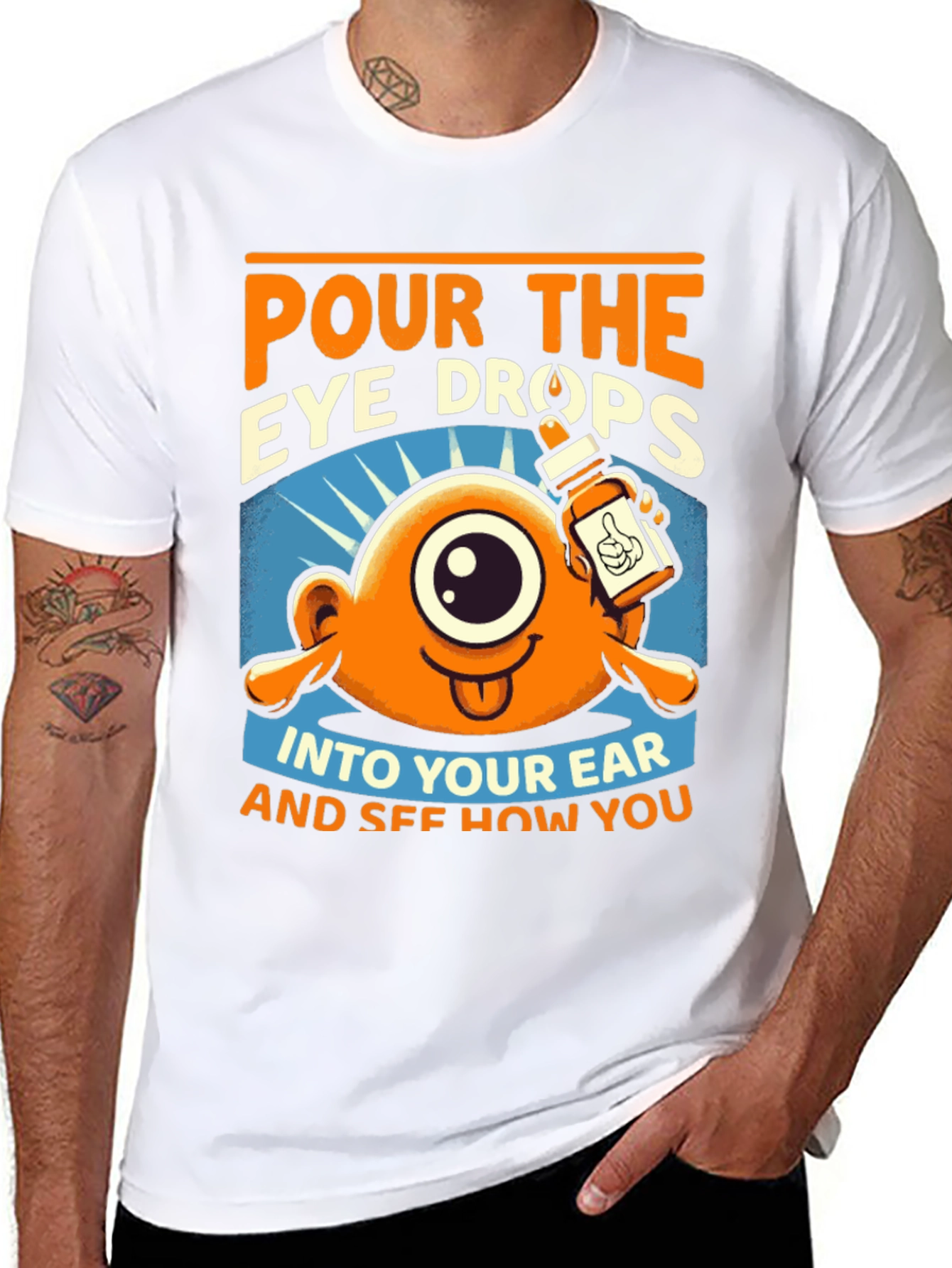 Black Pour the Eye Drops T-Shirt: Humorous Cartoon Tee view 8