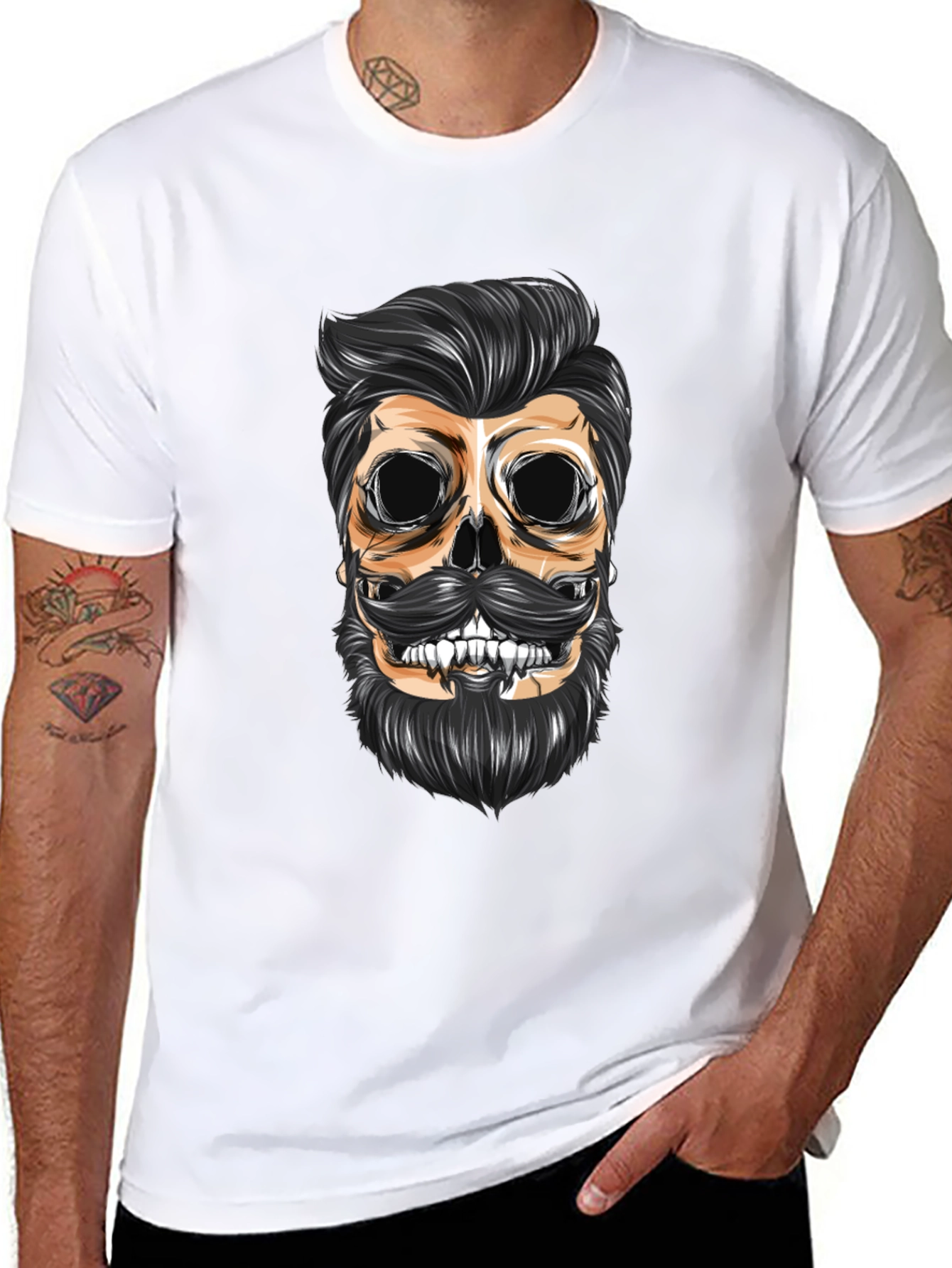 Skull Barber Graphic T-Shirt - Men's Black Crew Neck Tee - 8