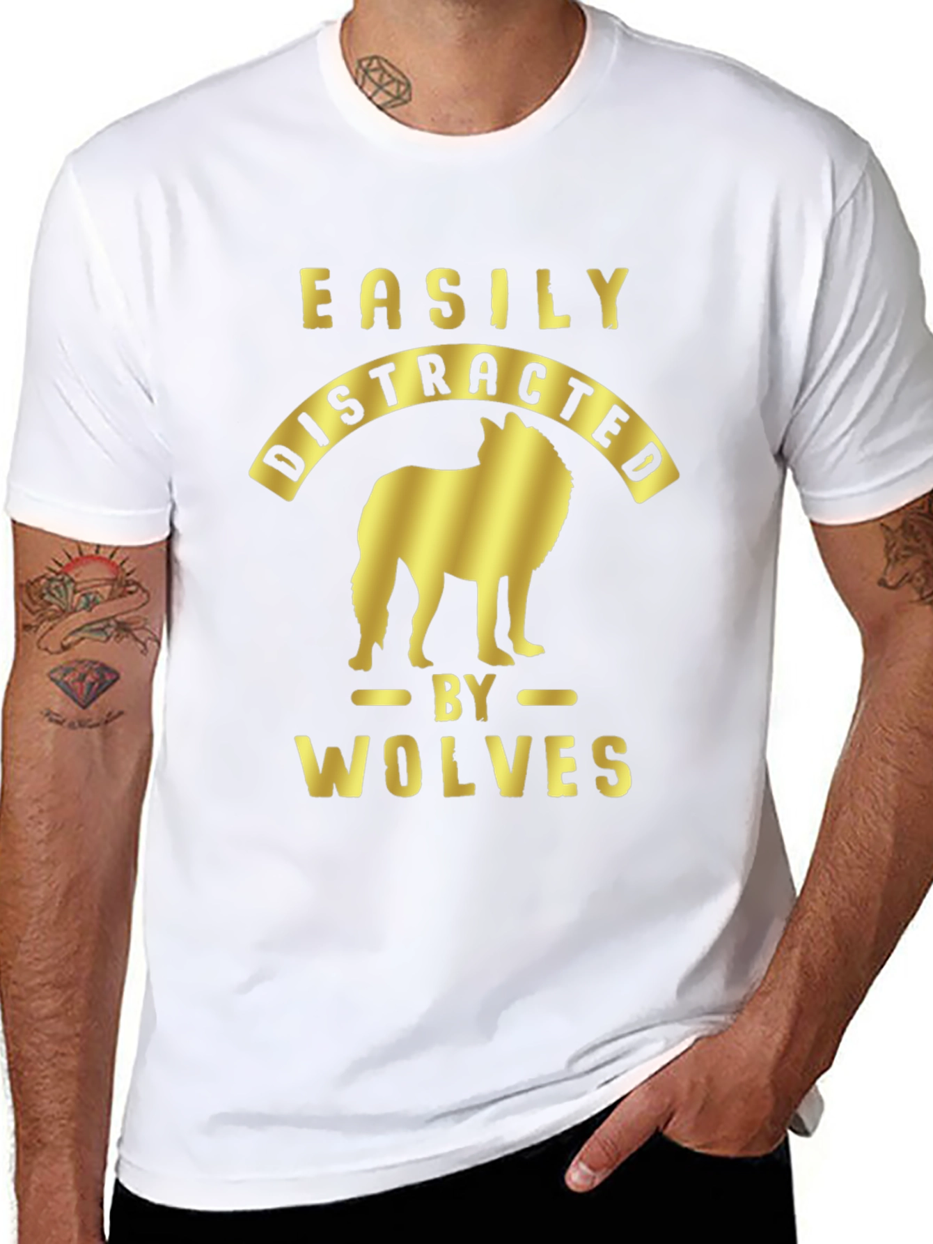 Black Easily Distracted by Wolves Graphic Tee view 8
