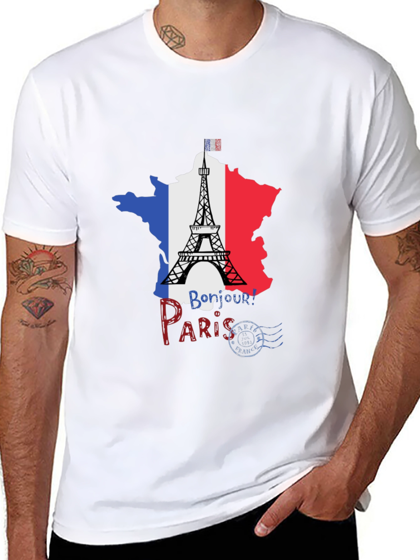 Paris France Eiffel Tower Black T-Shirt - 8