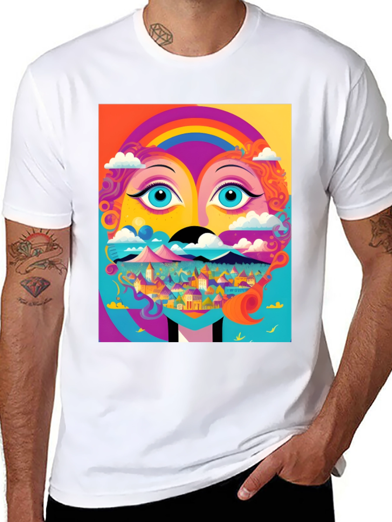 Black Vibrant Psychedelic Face Graphic T-Shirt view 8