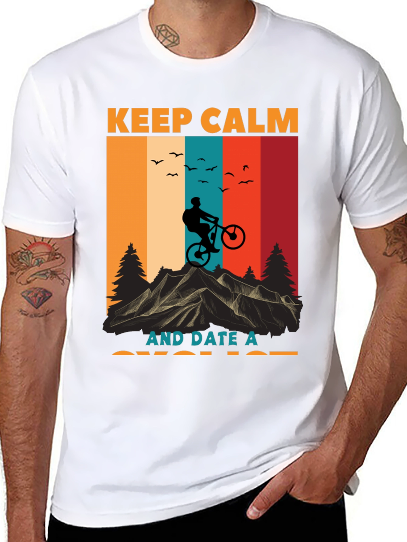Black Keep Calm Date Cyclist T-Shirt - Mountain Bike Design view 8