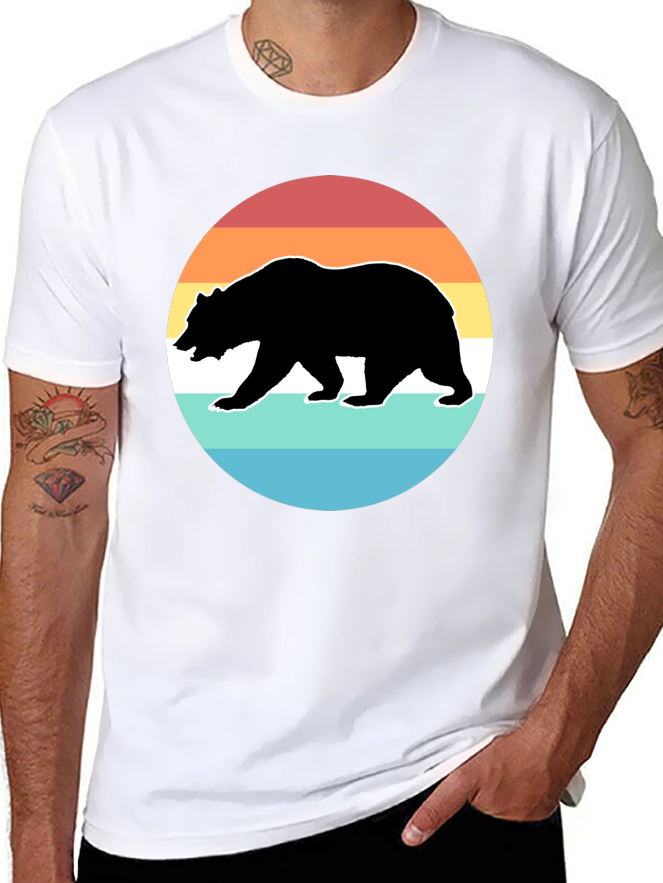 Black Retro Bear Sunset Graphic T-Shirt - Black view 8