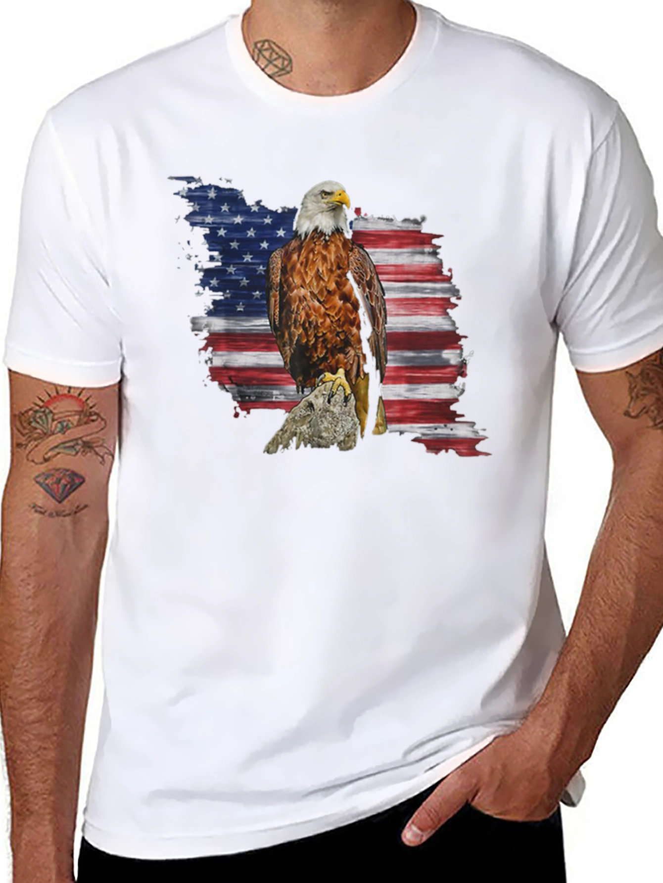 Black American Eagle Flag Graphic Print T-Shirt view 8
