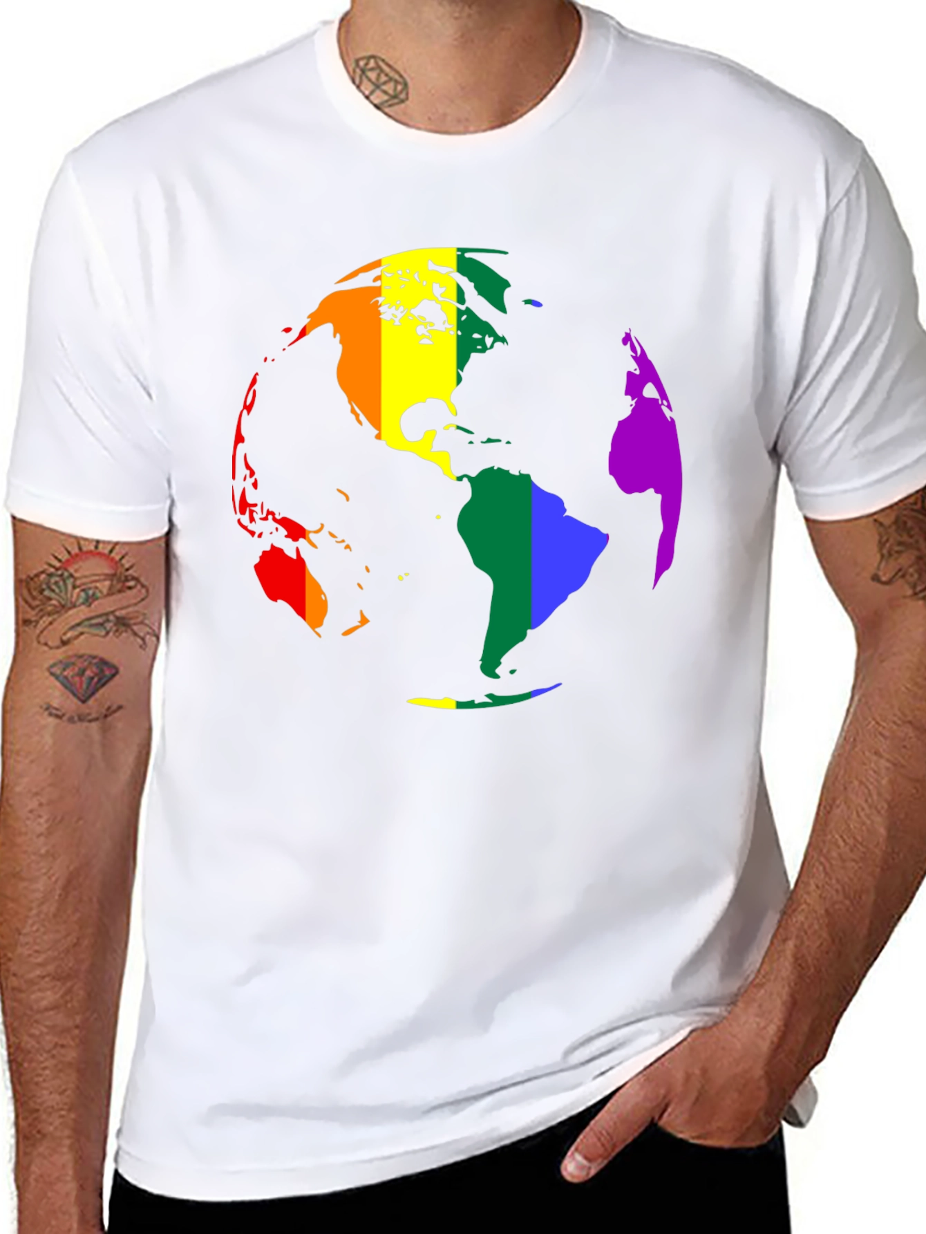 Black LGBTQ+ Pride Earth Graphic T-Shirt view 8