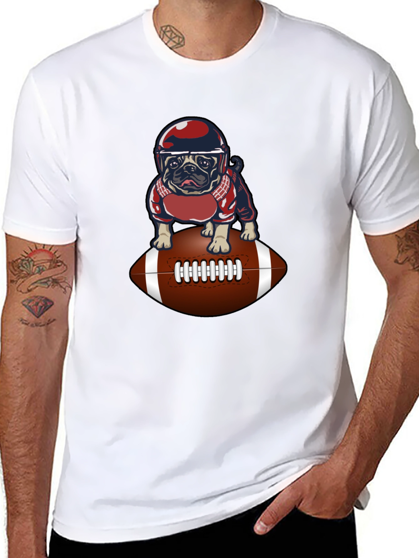 Black Pug Football T-Shirt - Novelty Dog Tee view 8