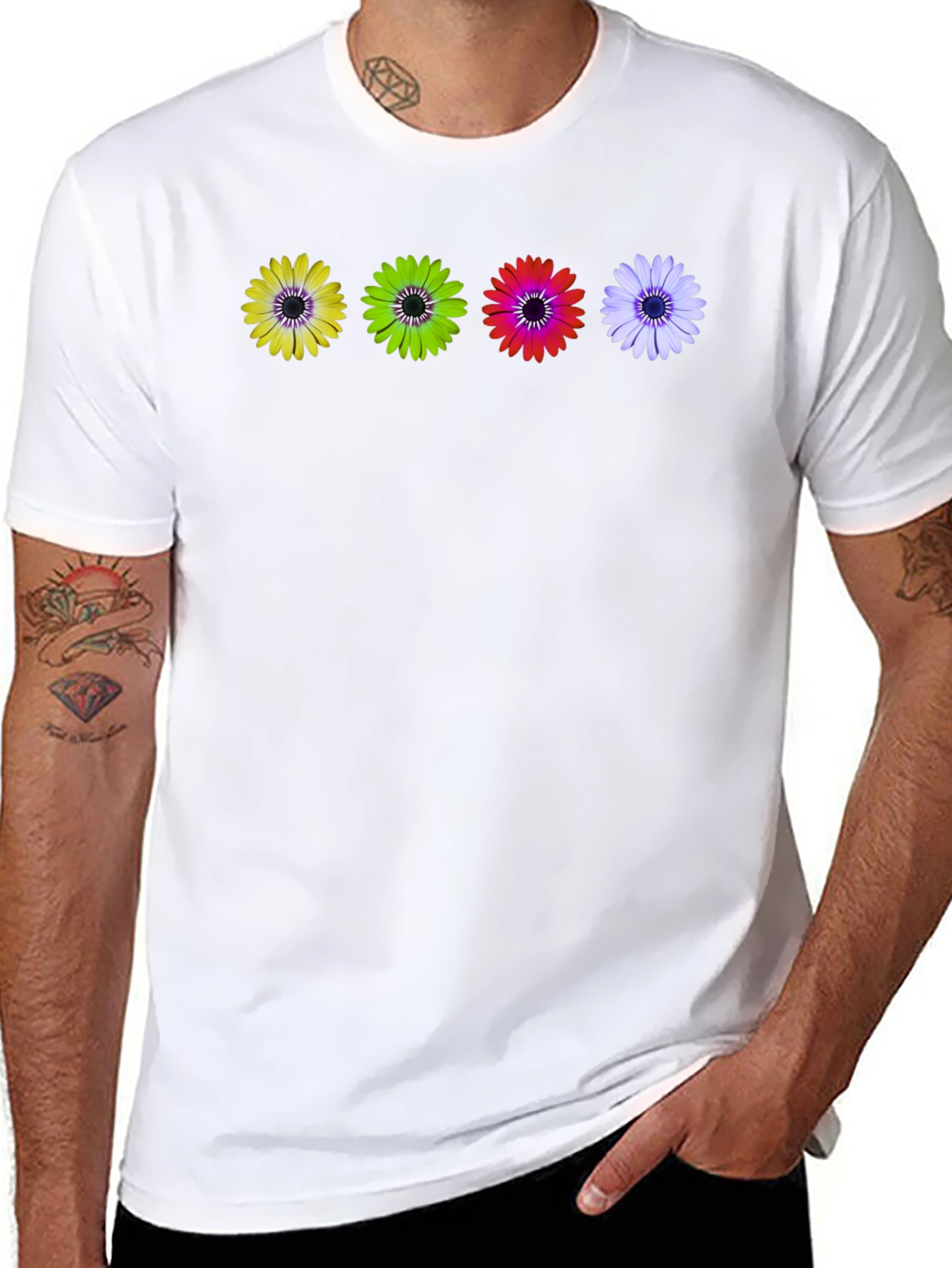 Black Colorful Daisy T-Shirt - Unique Floral Design view 8