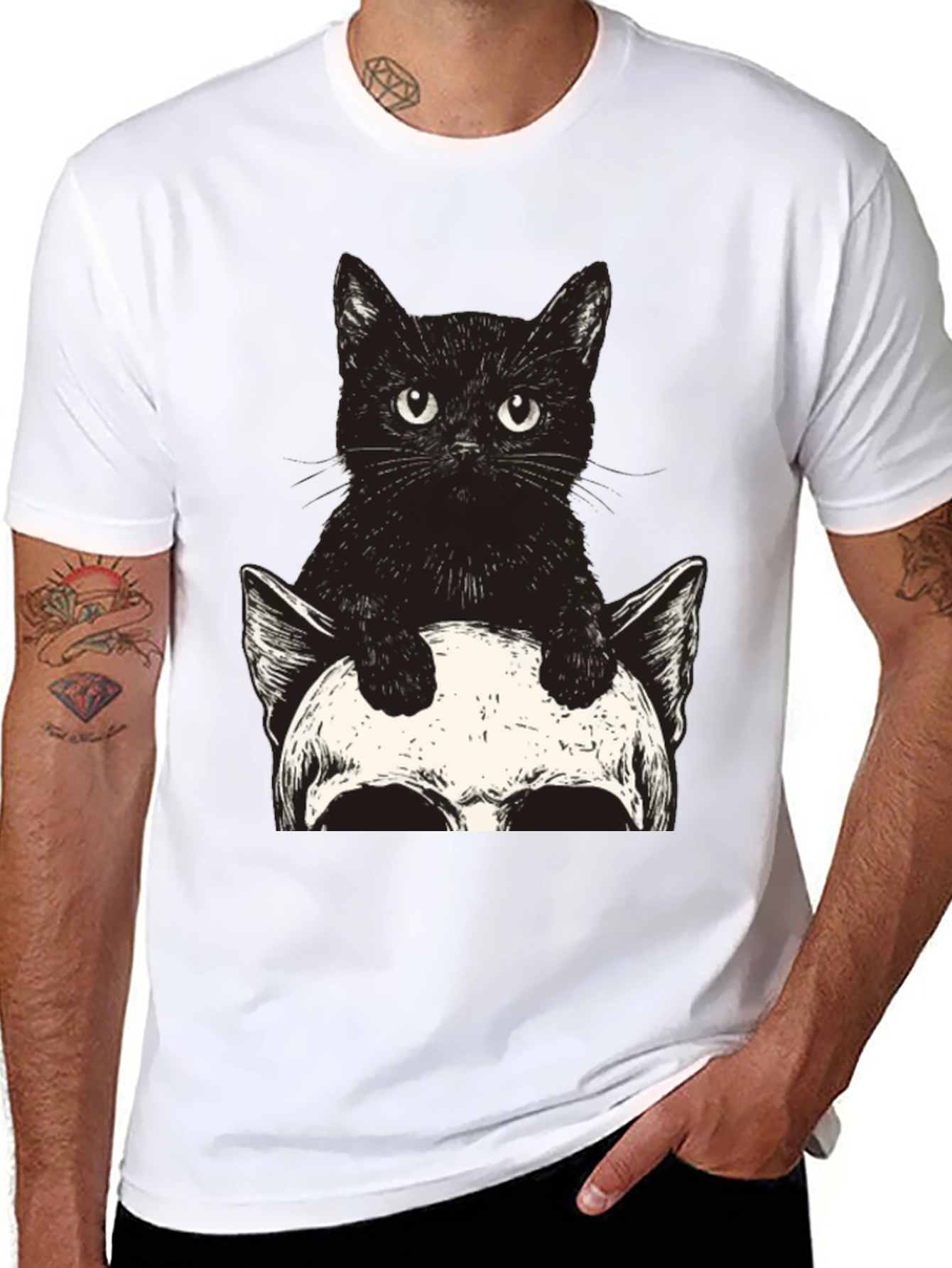 Black Cat & Skull Graphic Tee - Unique Print view 8
