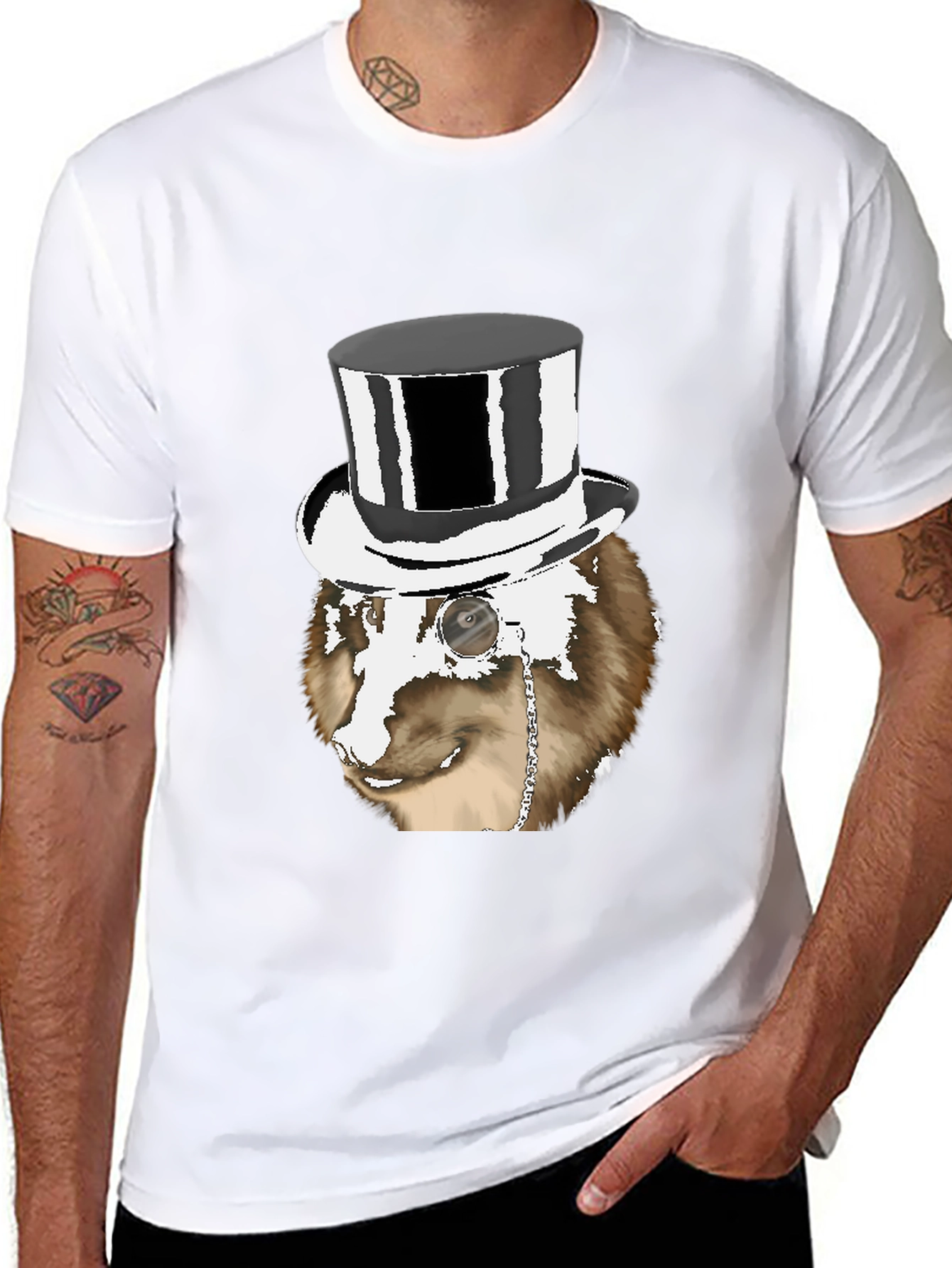 Black Dapper Dog Top Hat T-Shirt - Unique Graphic Tee view 8