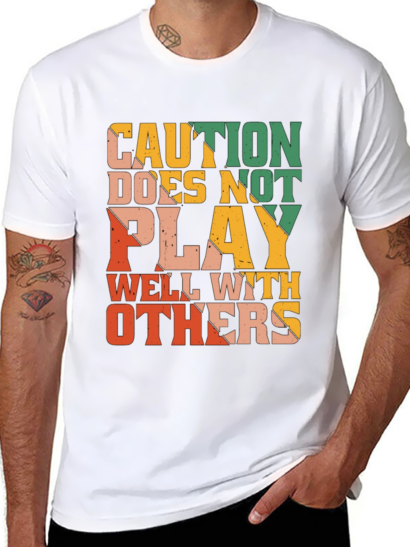 Black Caution Doesn't Play Well With Others Graphic Tee view 8