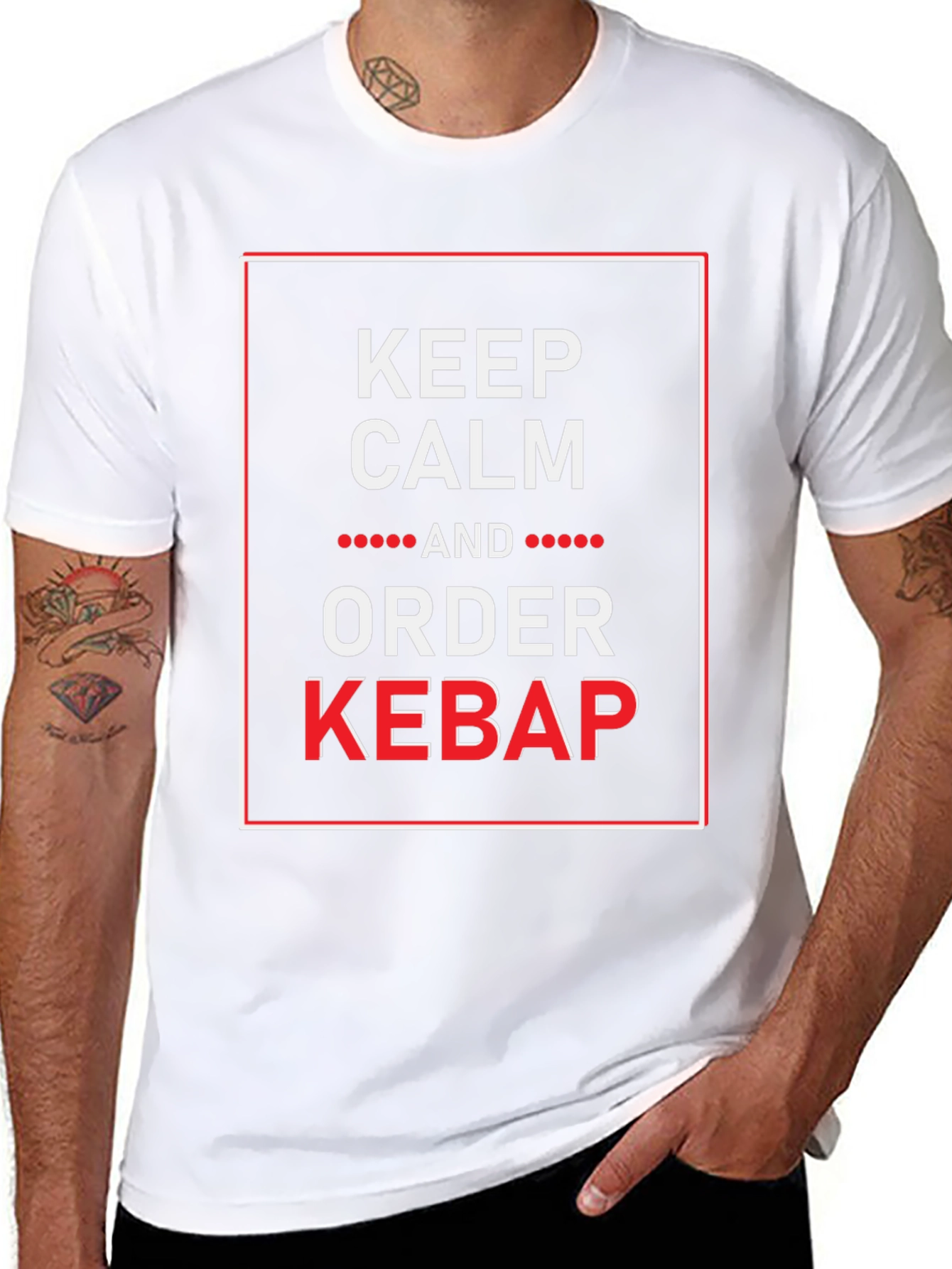 Black Keep Calm and Order Kebab Funny Graphic Tee view 8