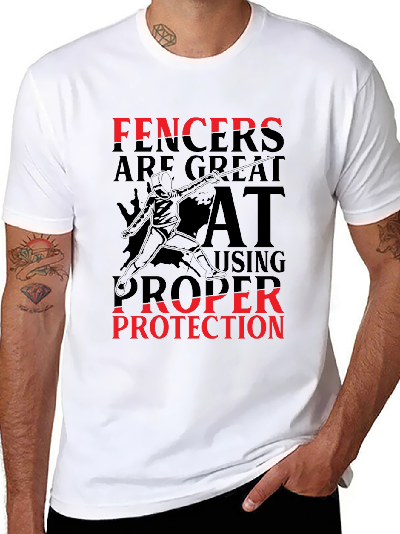 Black Funny Fencing T-Shirt - Fencers are Great at Using Proper Protection view 8