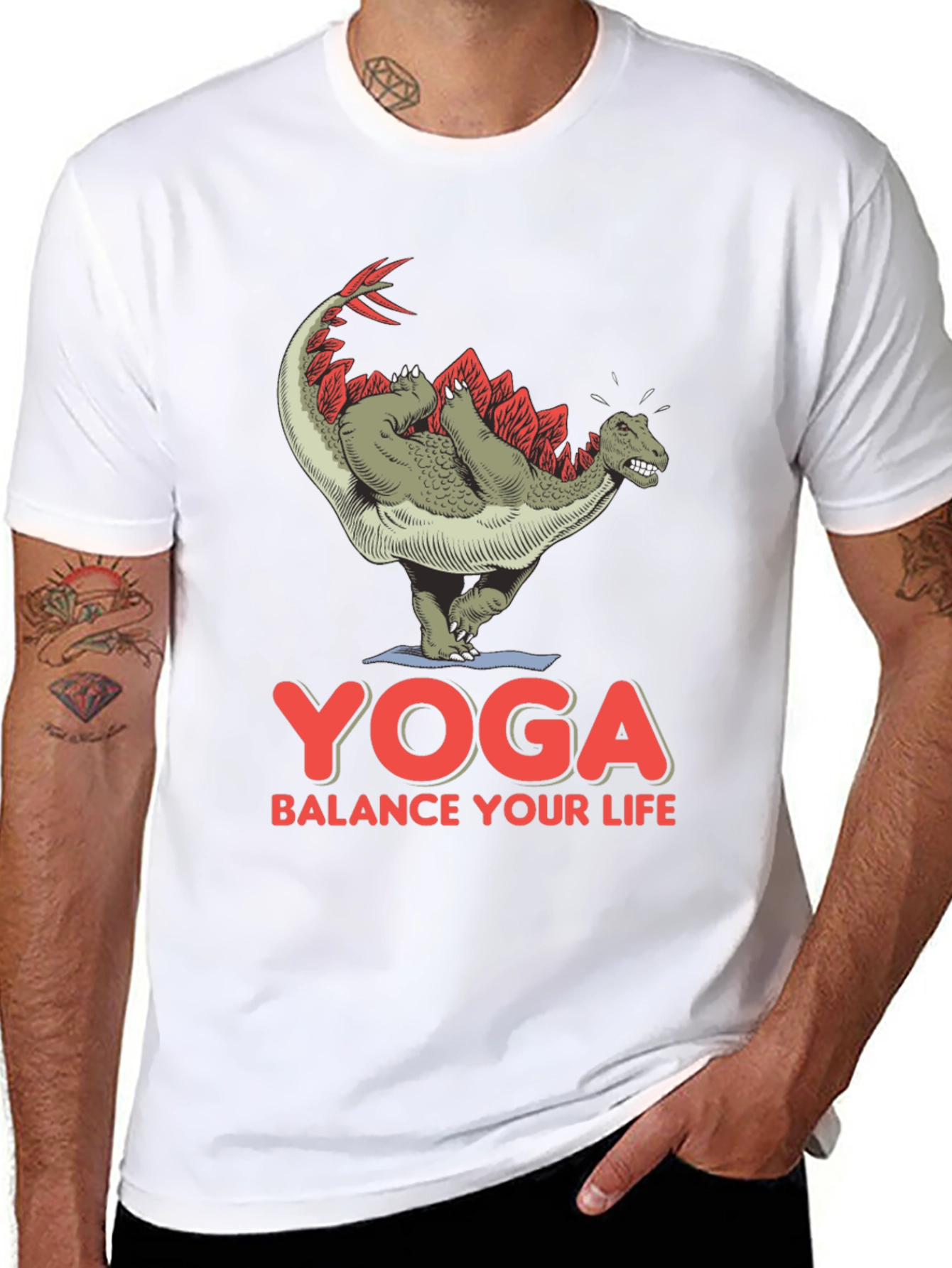 Black Yoga Dinosaur T-Shirt: Balance Your Life Tee view 8