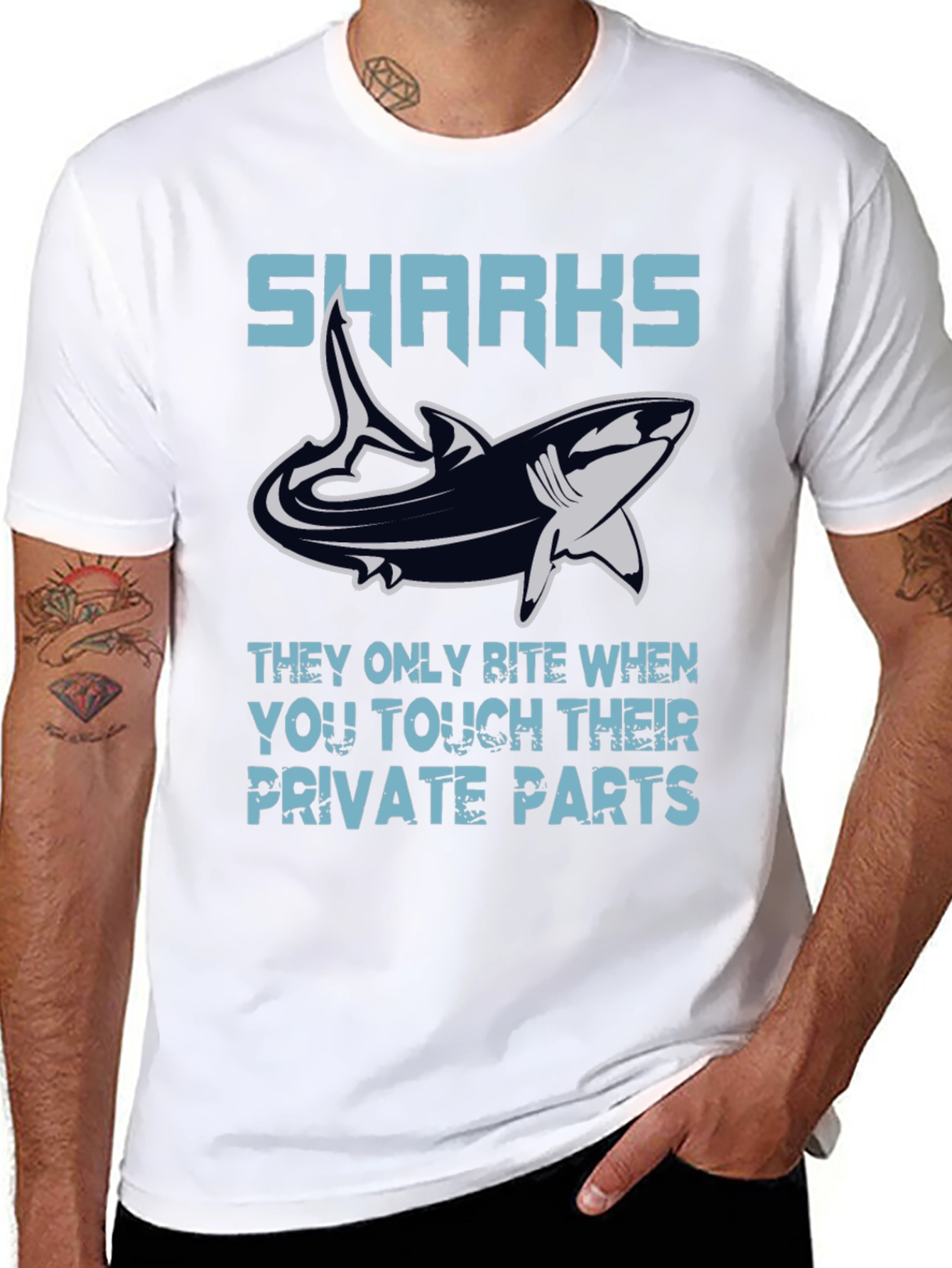 Black Shark Bite Humor Graphic Tee - Black Cotton T-Shirt view 8