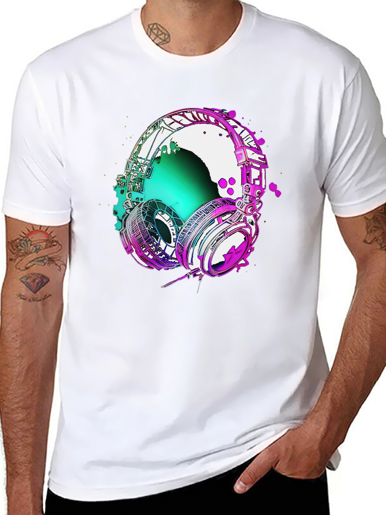 Black Vivid Headphones Graphic Tee - Music Lover's T-Shirt view 8