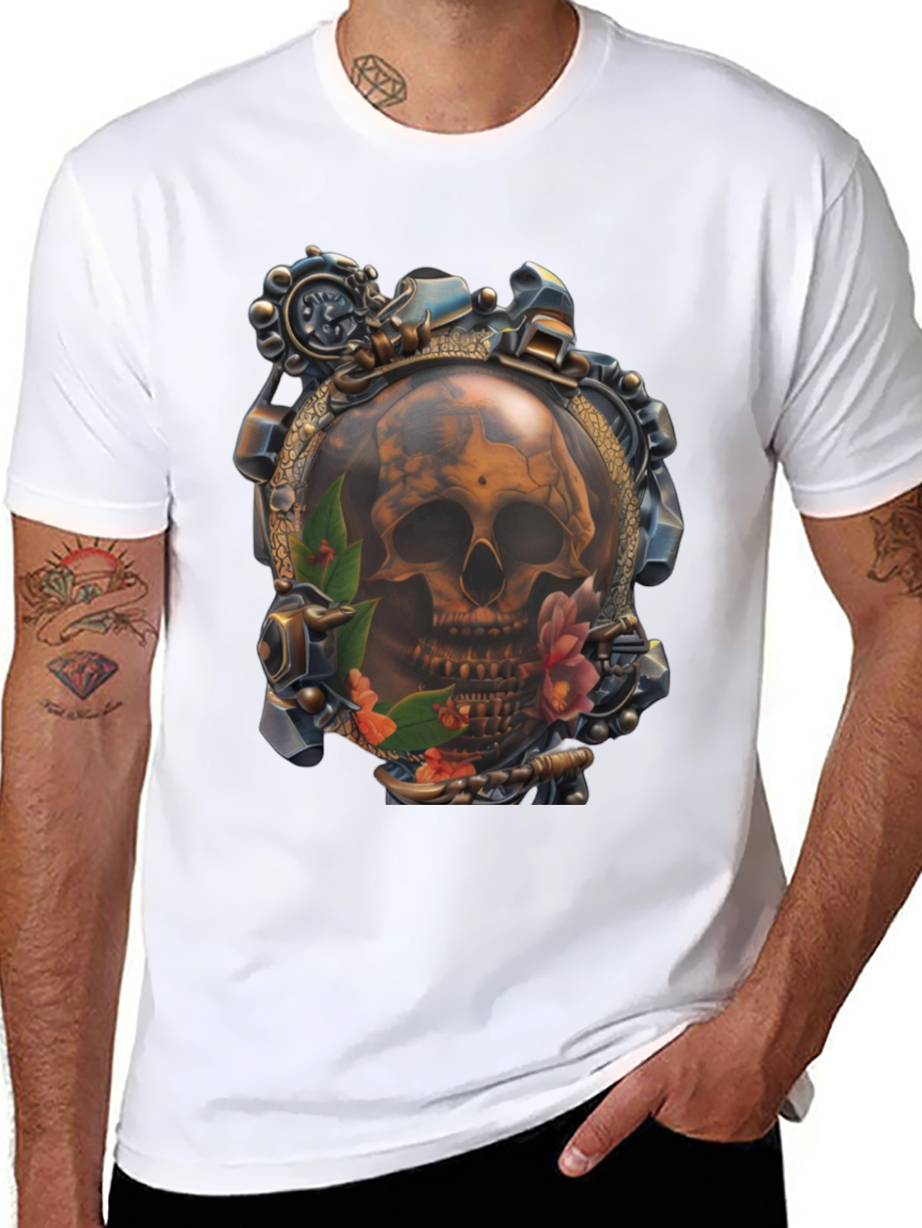 Black Steampunk Skull Graphic T-Shirt view 8