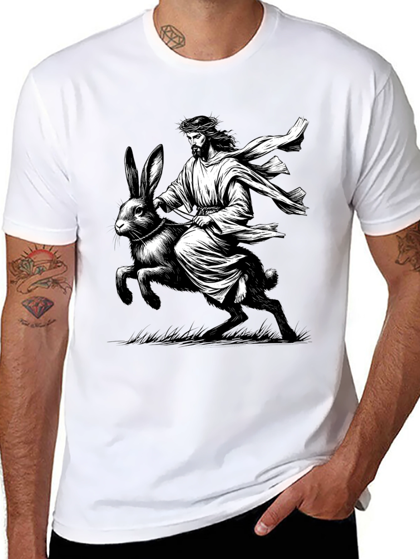 Black Jesus Riding Easter Bunny Graphic Tee view 8