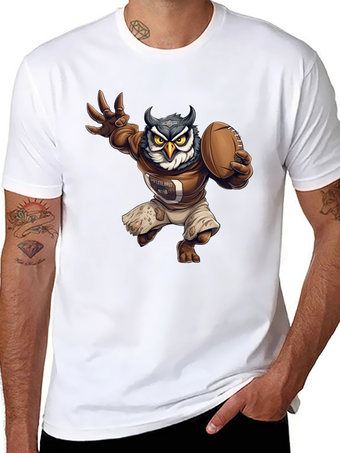 Black Football Owl Graphic T-Shirt view 8