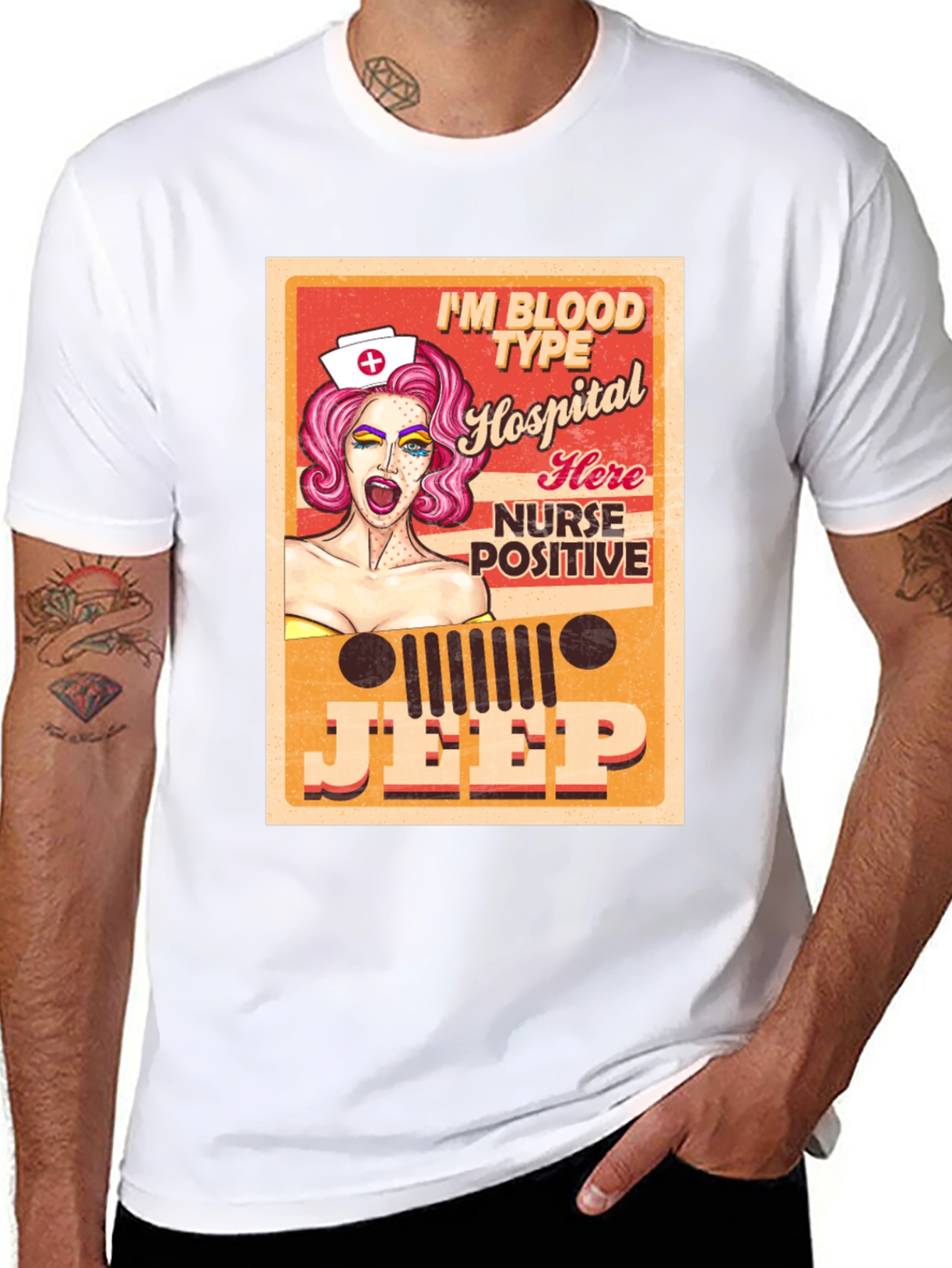 Black Nurse Jeep Graphic Tee - Blood Type Positive T-Shirt view 8