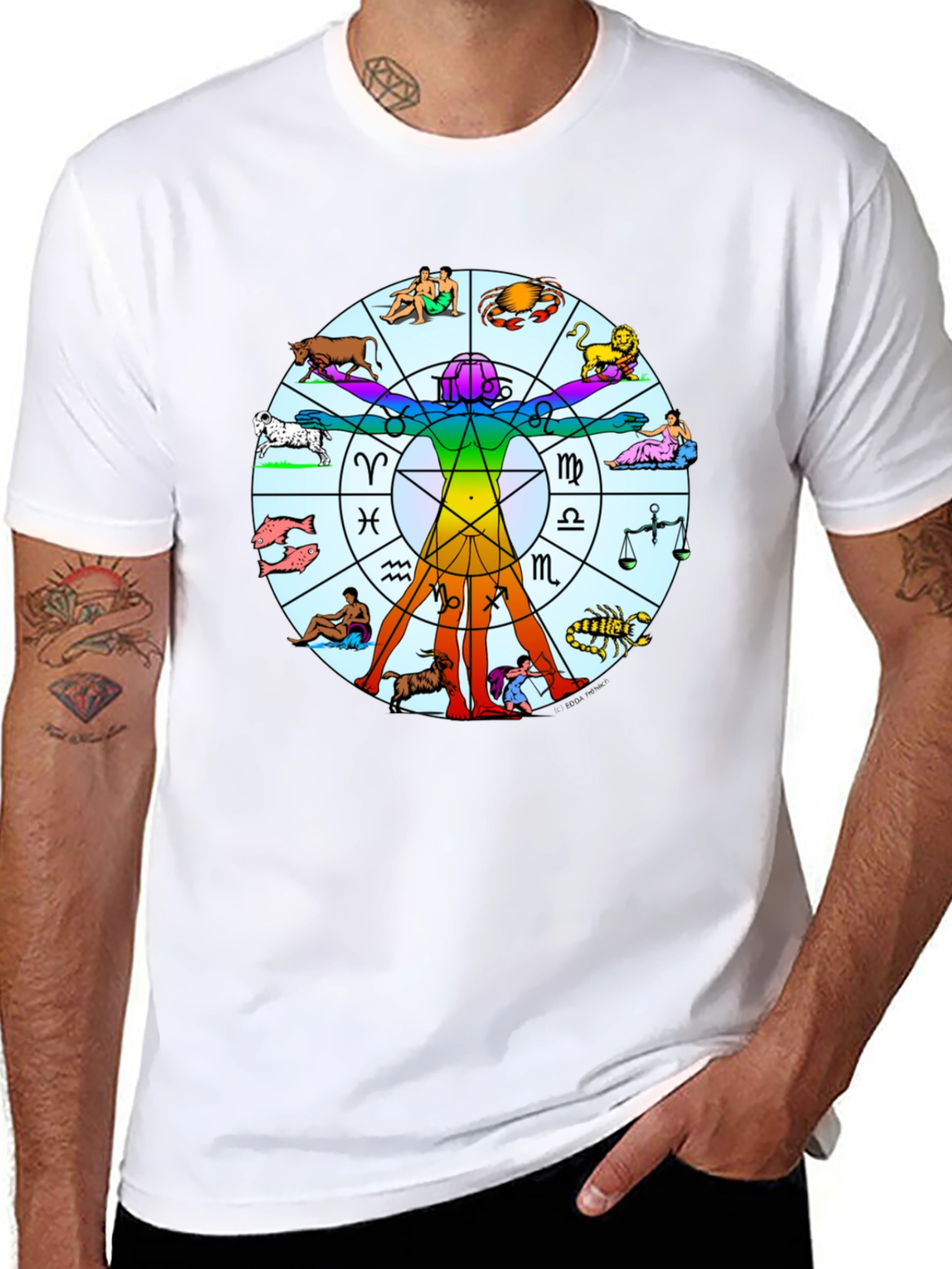 Black Zodiac Vitruvian Man Graphic T-Shirt - Black view 8