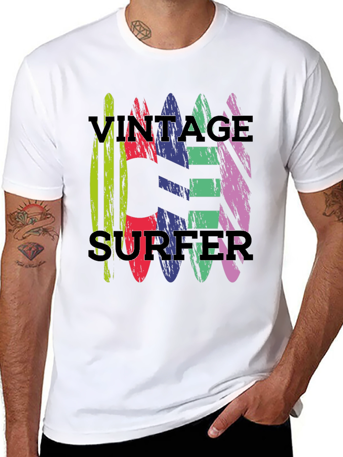 Black Vintage Surfer T-Shirt - Retro Surfboard Design view 8