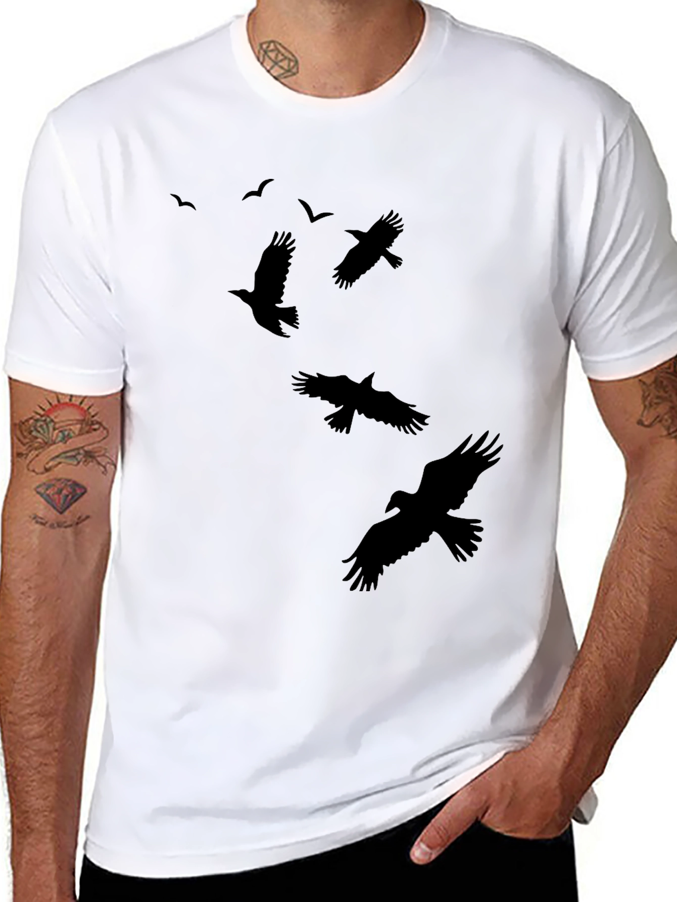 Black Raven Silhouette Print Black Crew Neck T-Shirt view 8