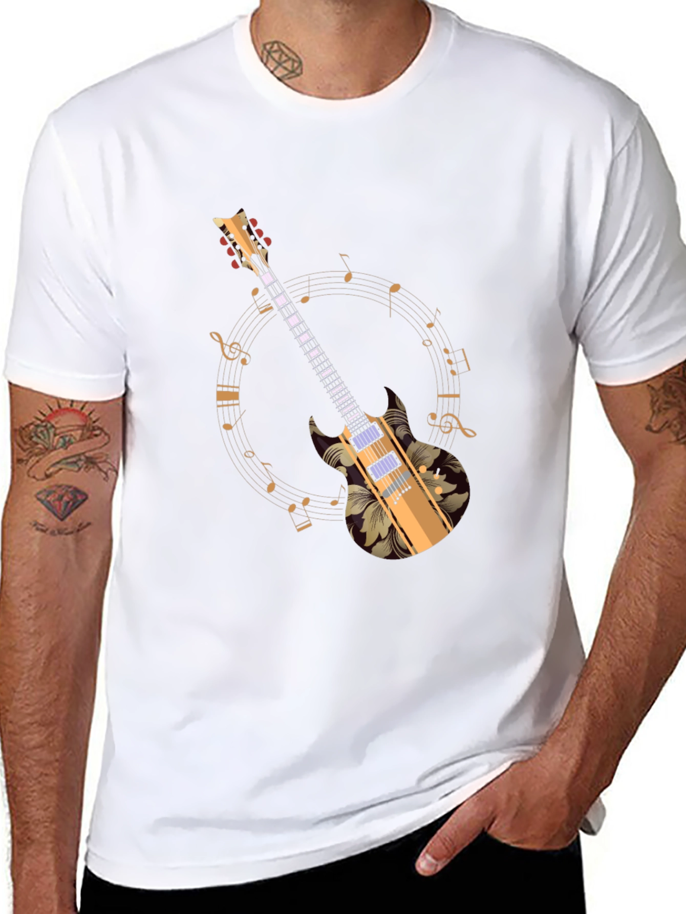 Black Floral Guitar Graphic Black Tee view 8