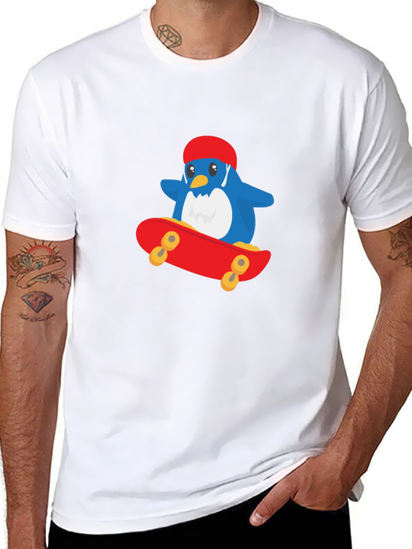Black Cool Penguin Skateboard T-Shirt - Black view 8