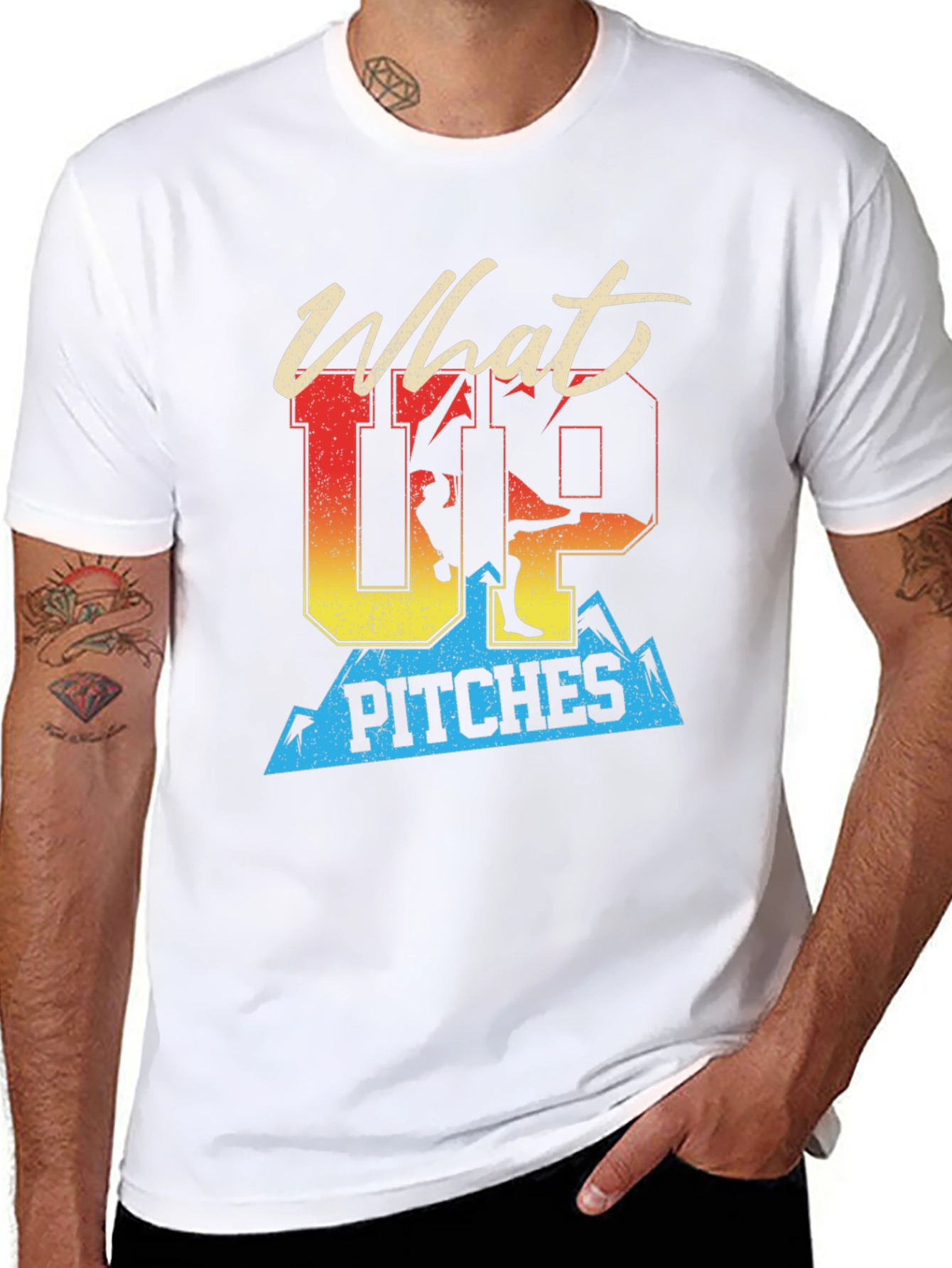 Black What Up Pitches T-Shirt | Skiing Graphic Tee view 8