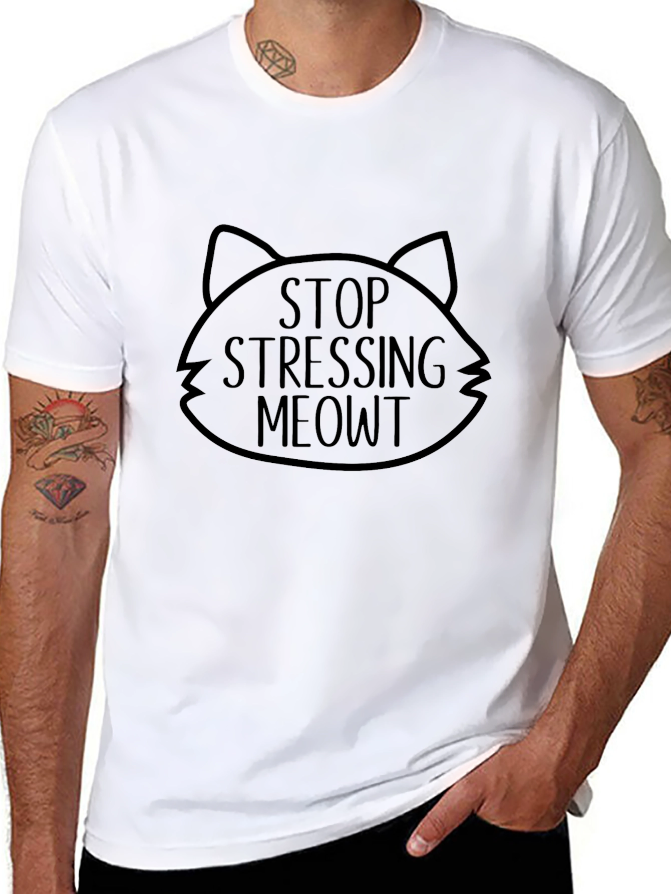 Black Stop Stressing Meowt T-Shirt view 8