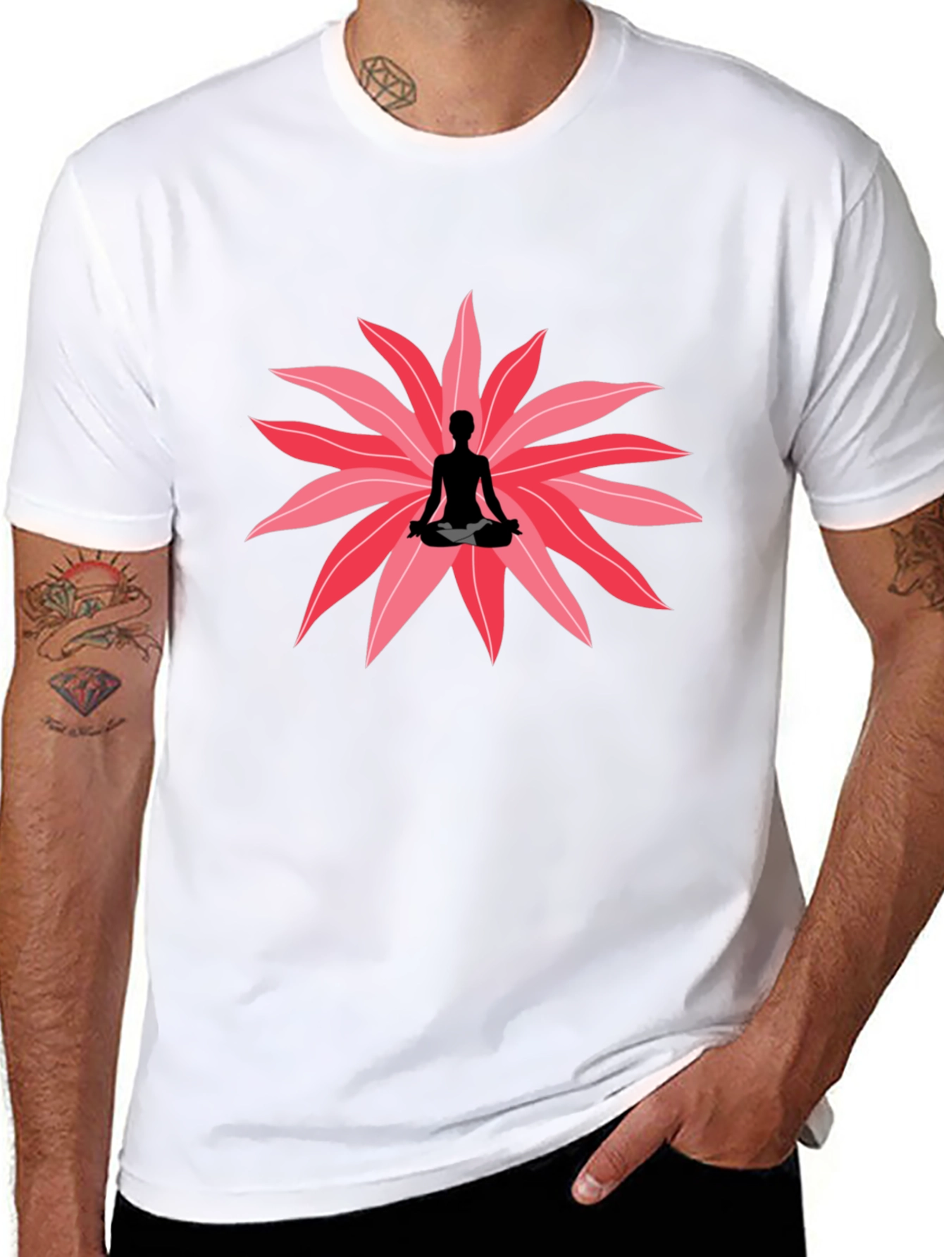 Black Yoga Meditation Lotus Flower Graphic T-Shirt view 8