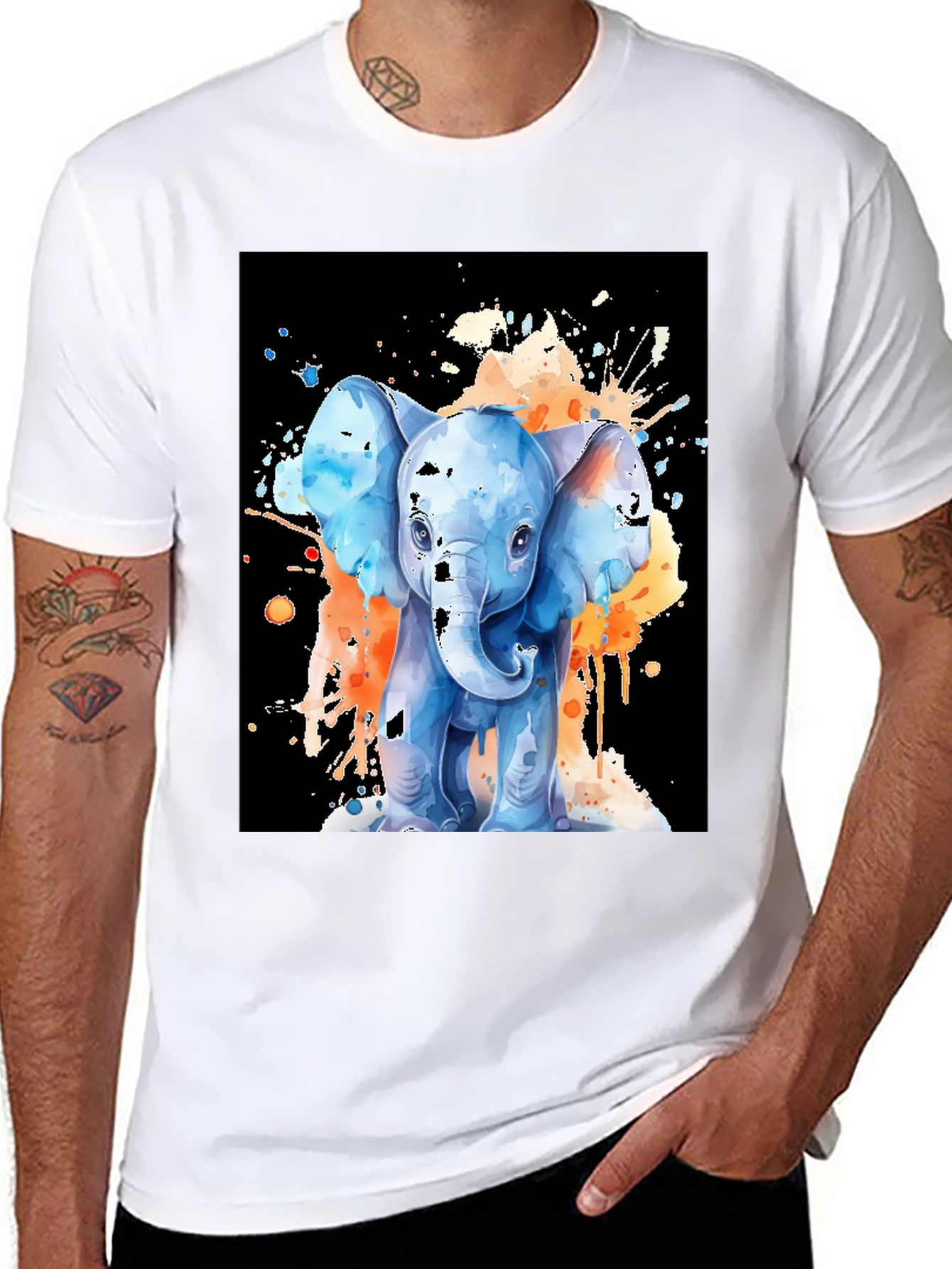 Black Watercolor Elephant Graphic Tee - Black view 8