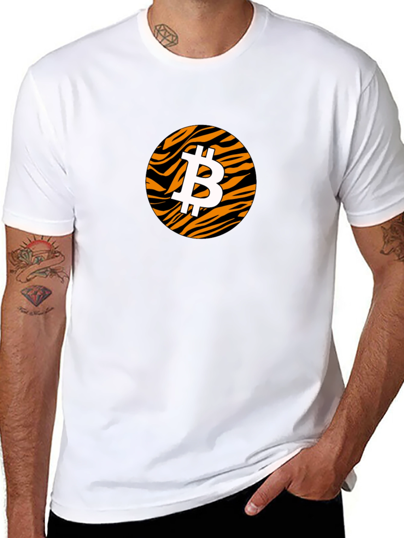 Black Bitcoin Tiger Print Black T-Shirt view 8