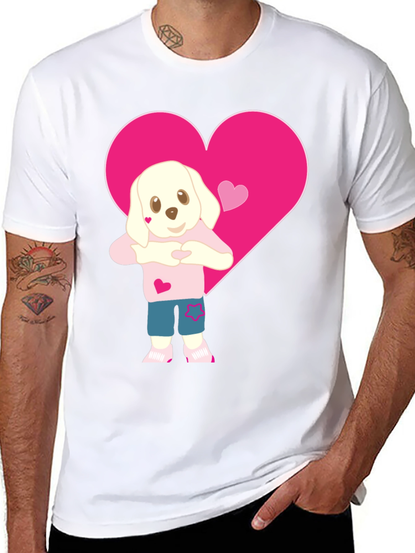 Black Cute Dog Heart Valentine's T-Shirt - Soft Cotton Blend view 8
