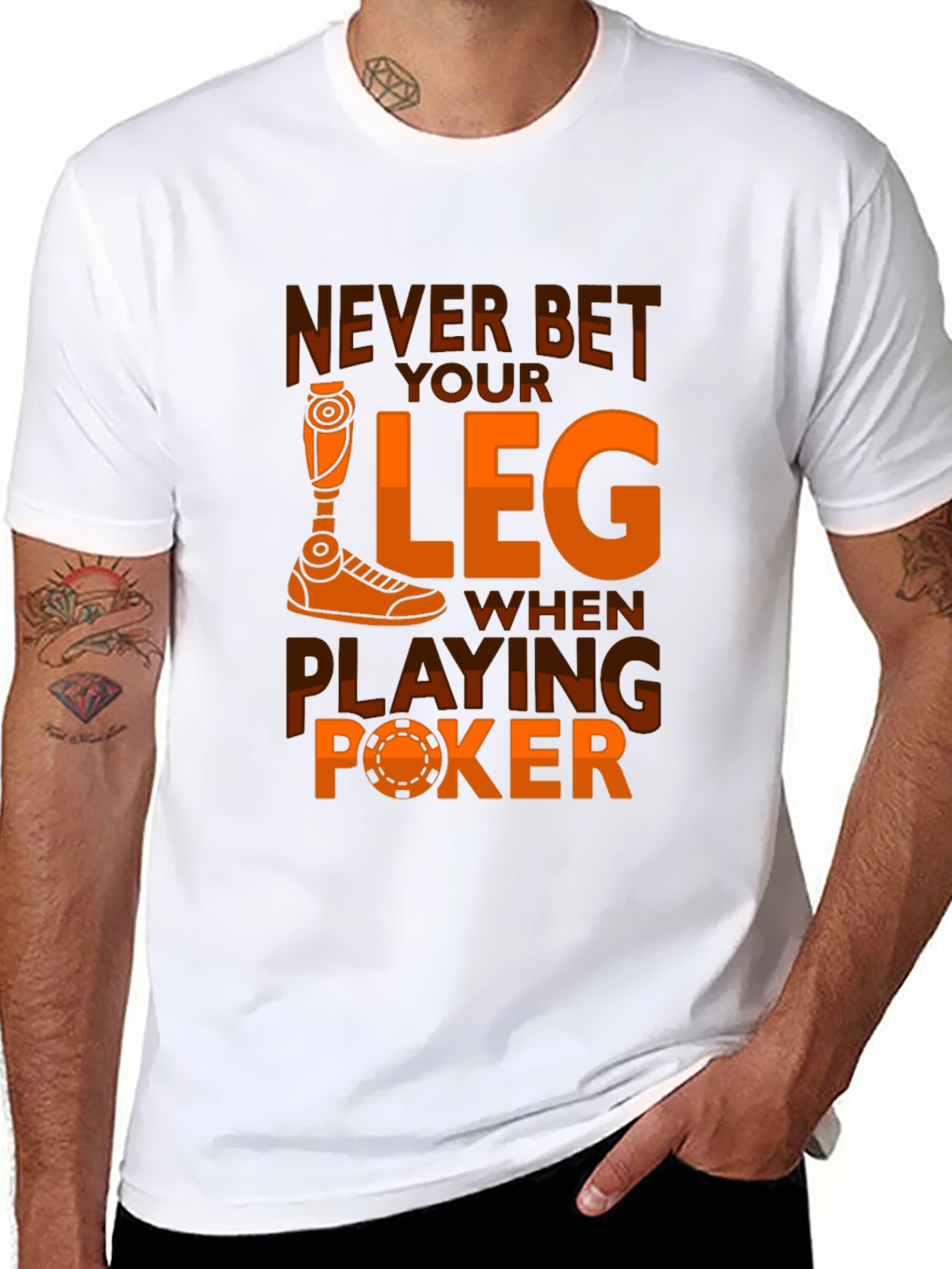 Black Never Bet Your Leg Poker Graphic Tee view 8
