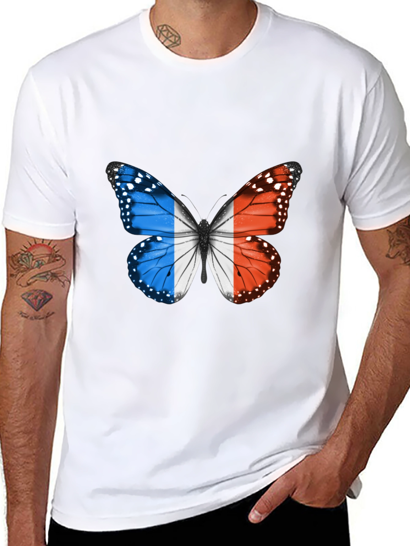 Black French Flag Butterfly Graphic Tee view 8