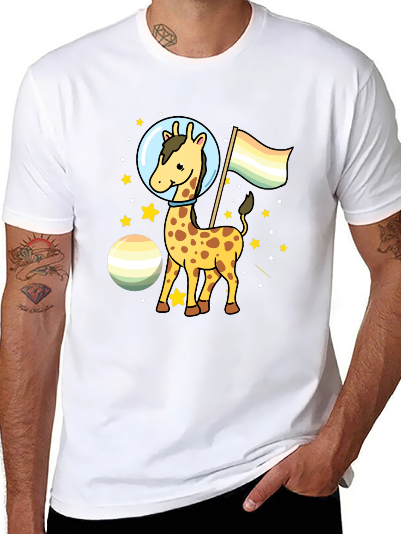 Black Giraffe Astronaut LGBTQ+ Pride T-Shirt view 8