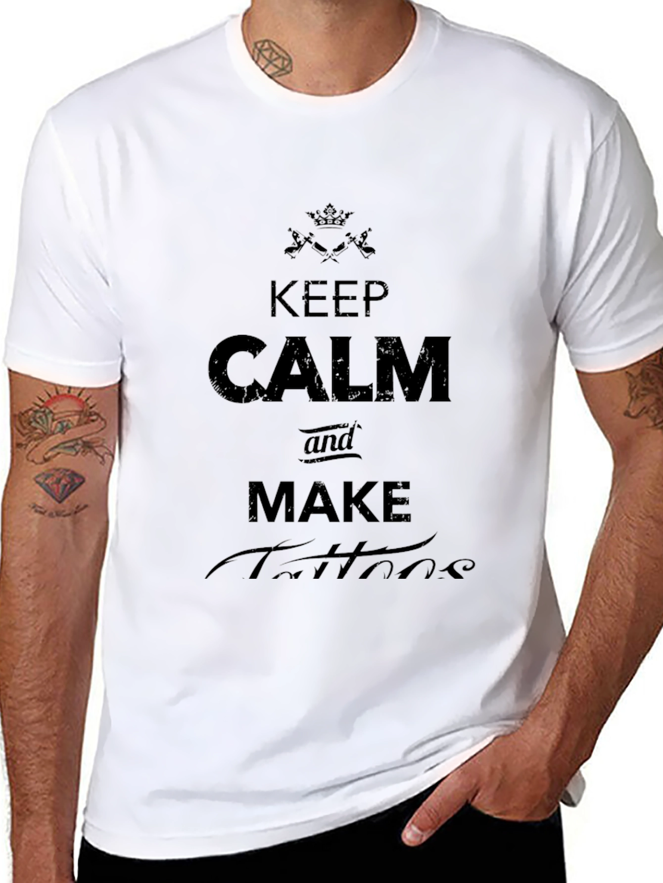 Black Keep Calm and Make Tattoos Graphic Tee - Black Cotton T-Shirt view 8